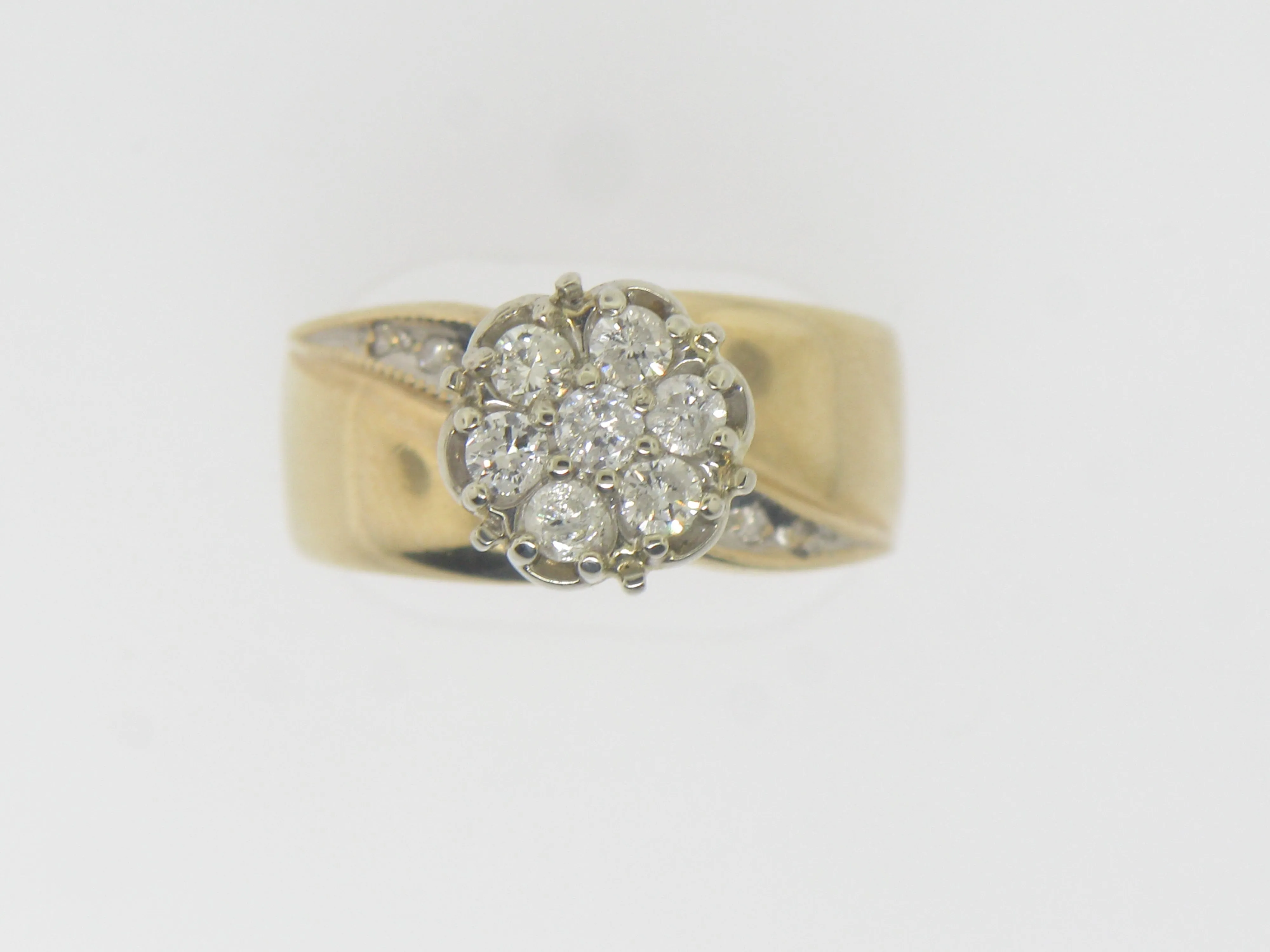 14K Yellow and White Gold Tu Tone Diamond Cluster Ring