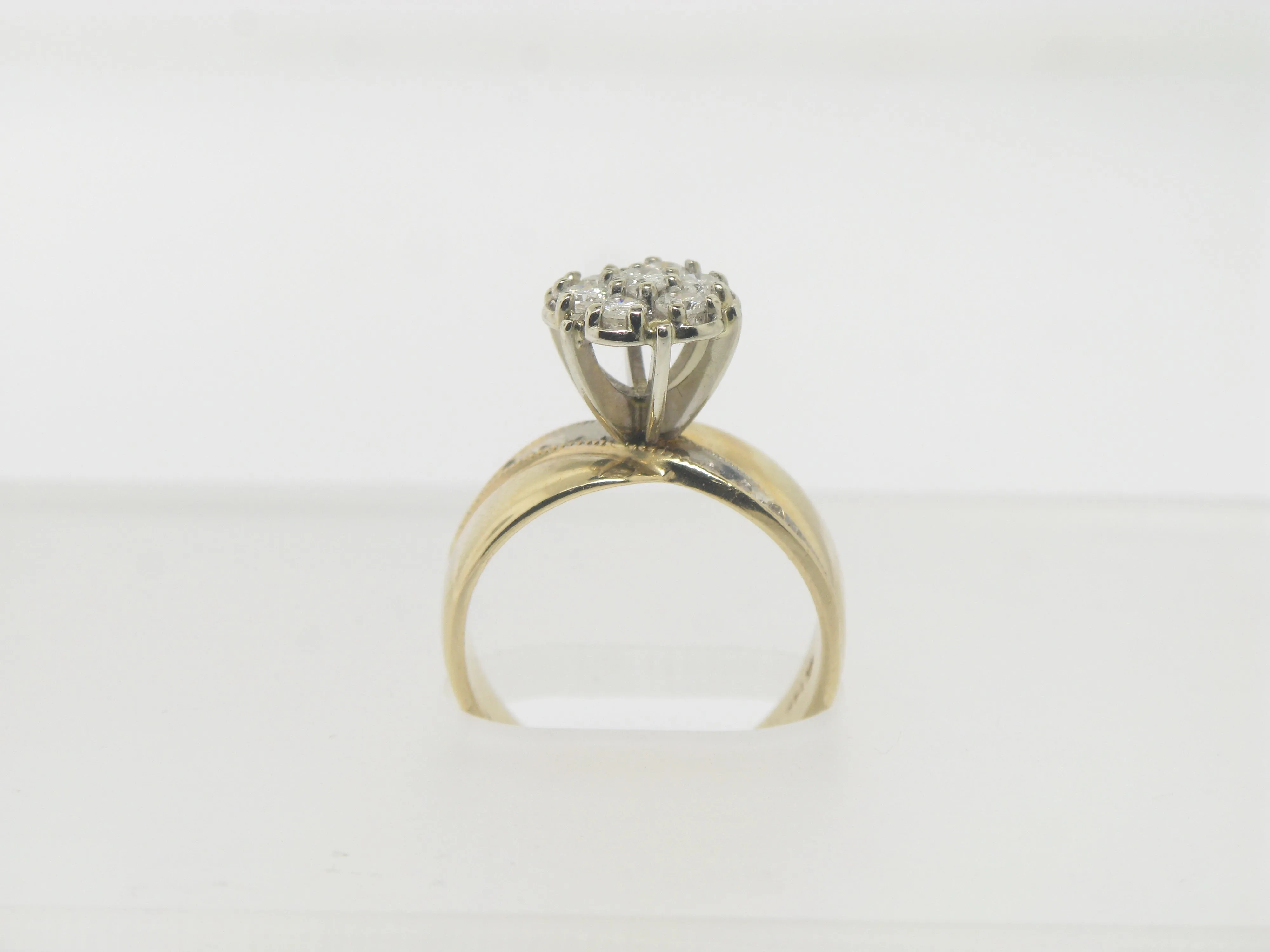 14K Yellow and White Gold Tu Tone Diamond Cluster Ring