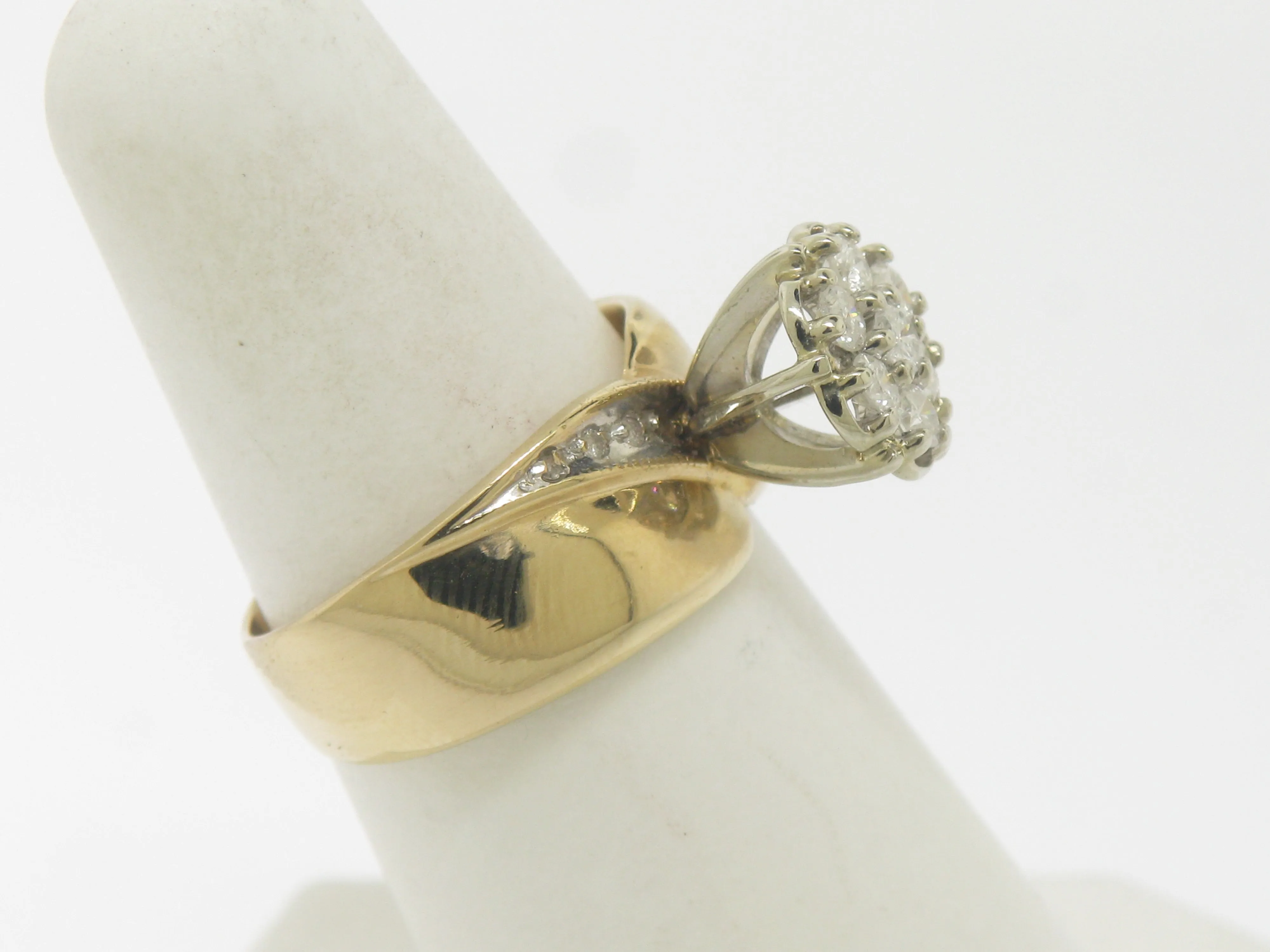 14K Yellow and White Gold Tu Tone Diamond Cluster Ring