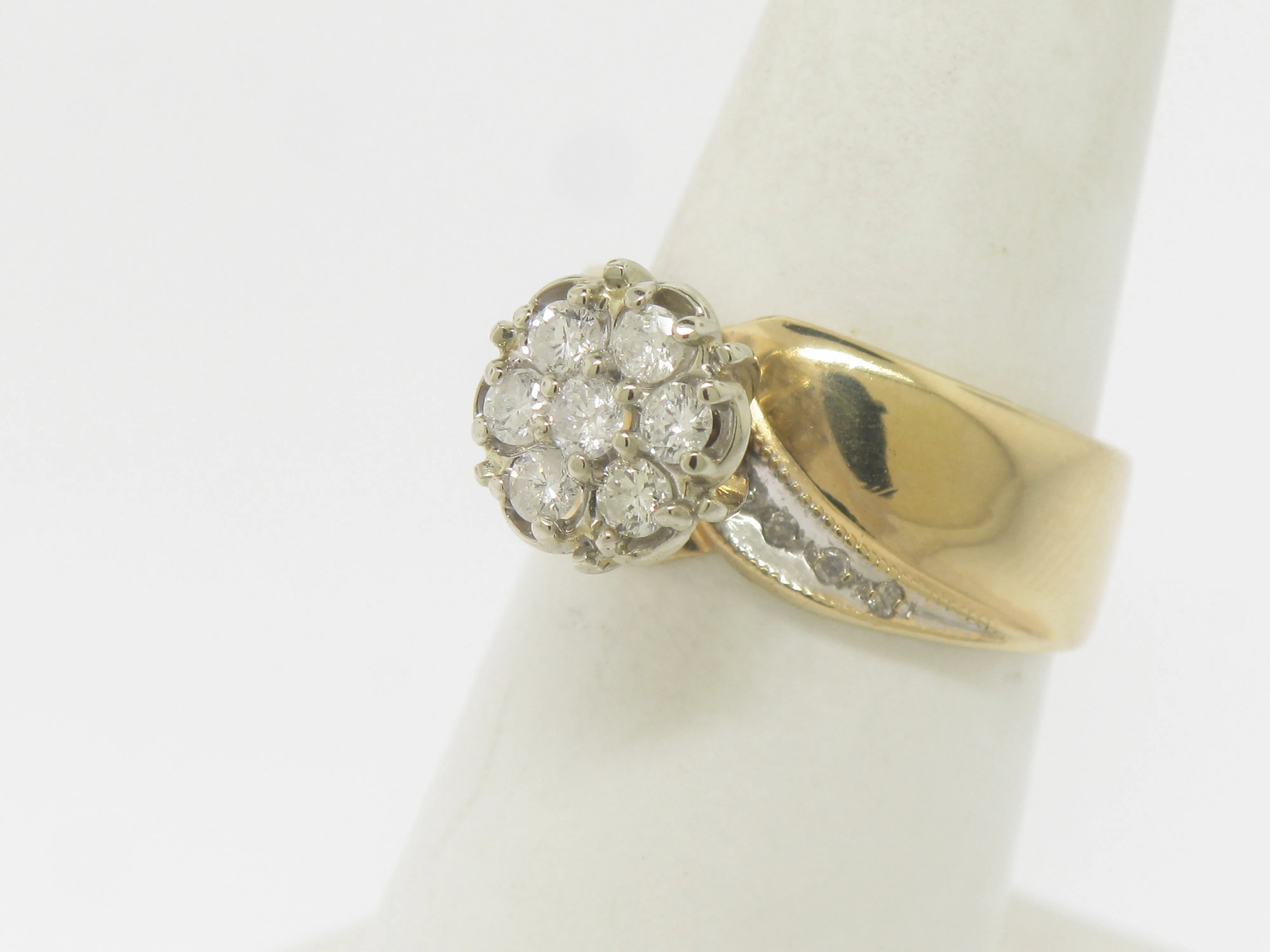 14K Yellow and White Gold Tu Tone Diamond Cluster Ring