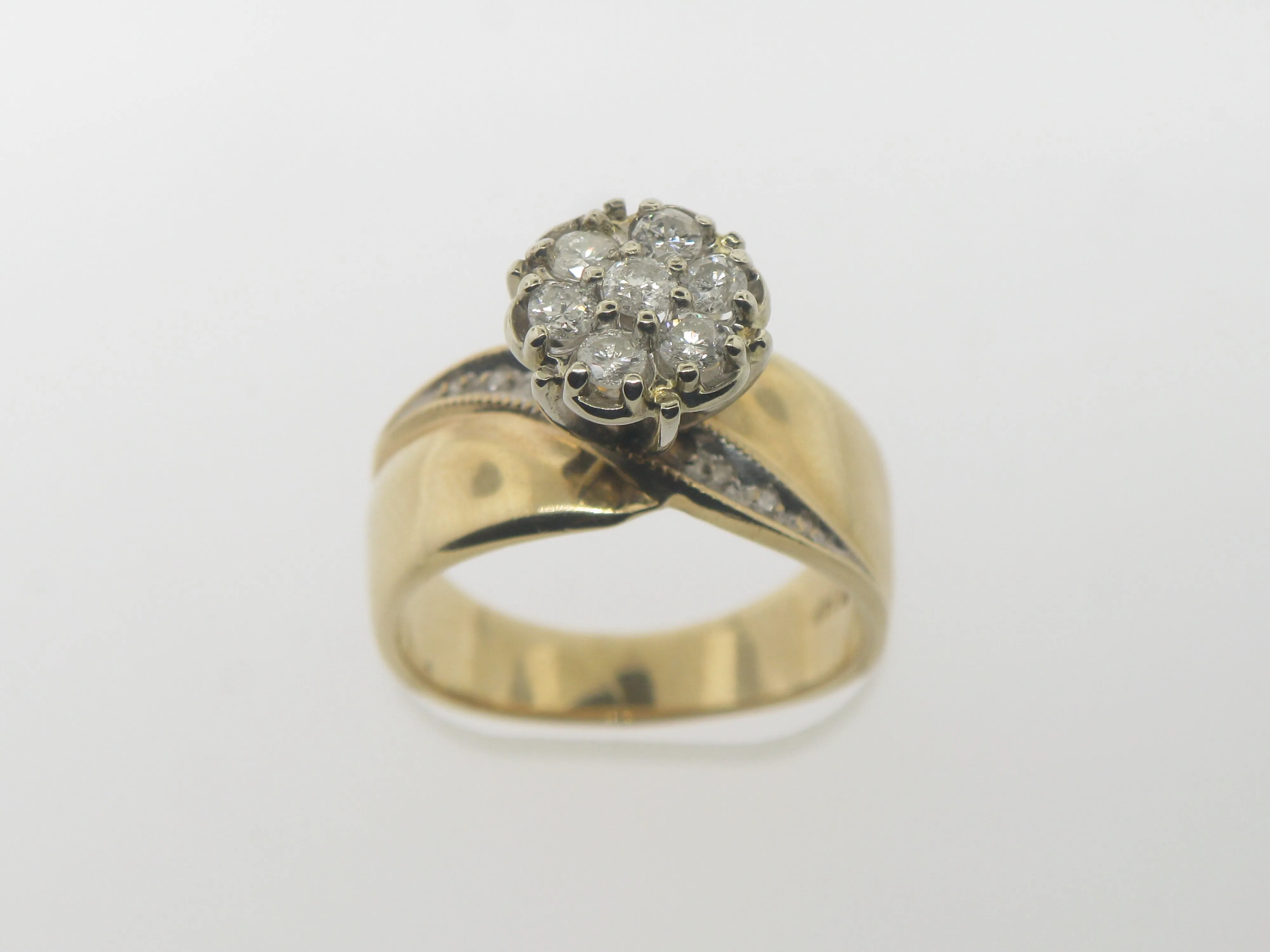 14K Yellow and White Gold Tu Tone Diamond Cluster Ring