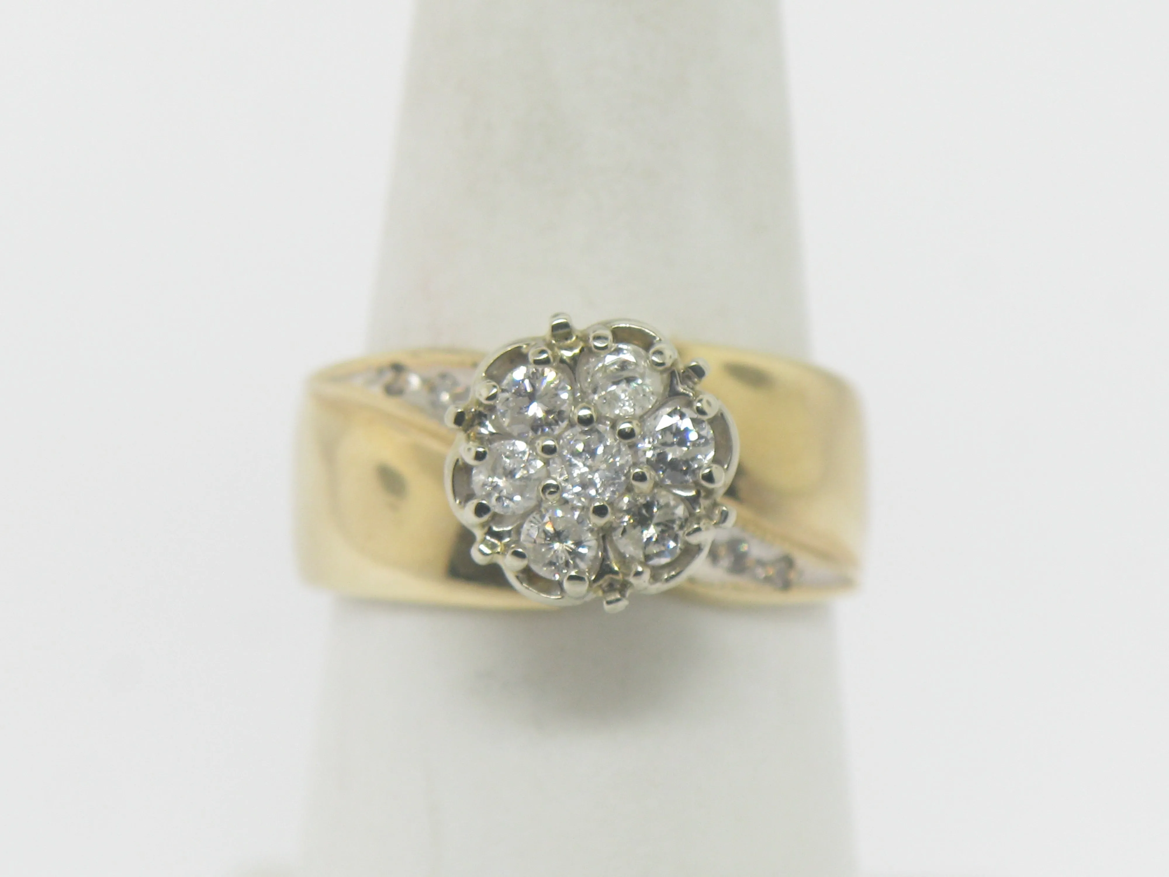 14K Yellow and White Gold Tu Tone Diamond Cluster Ring