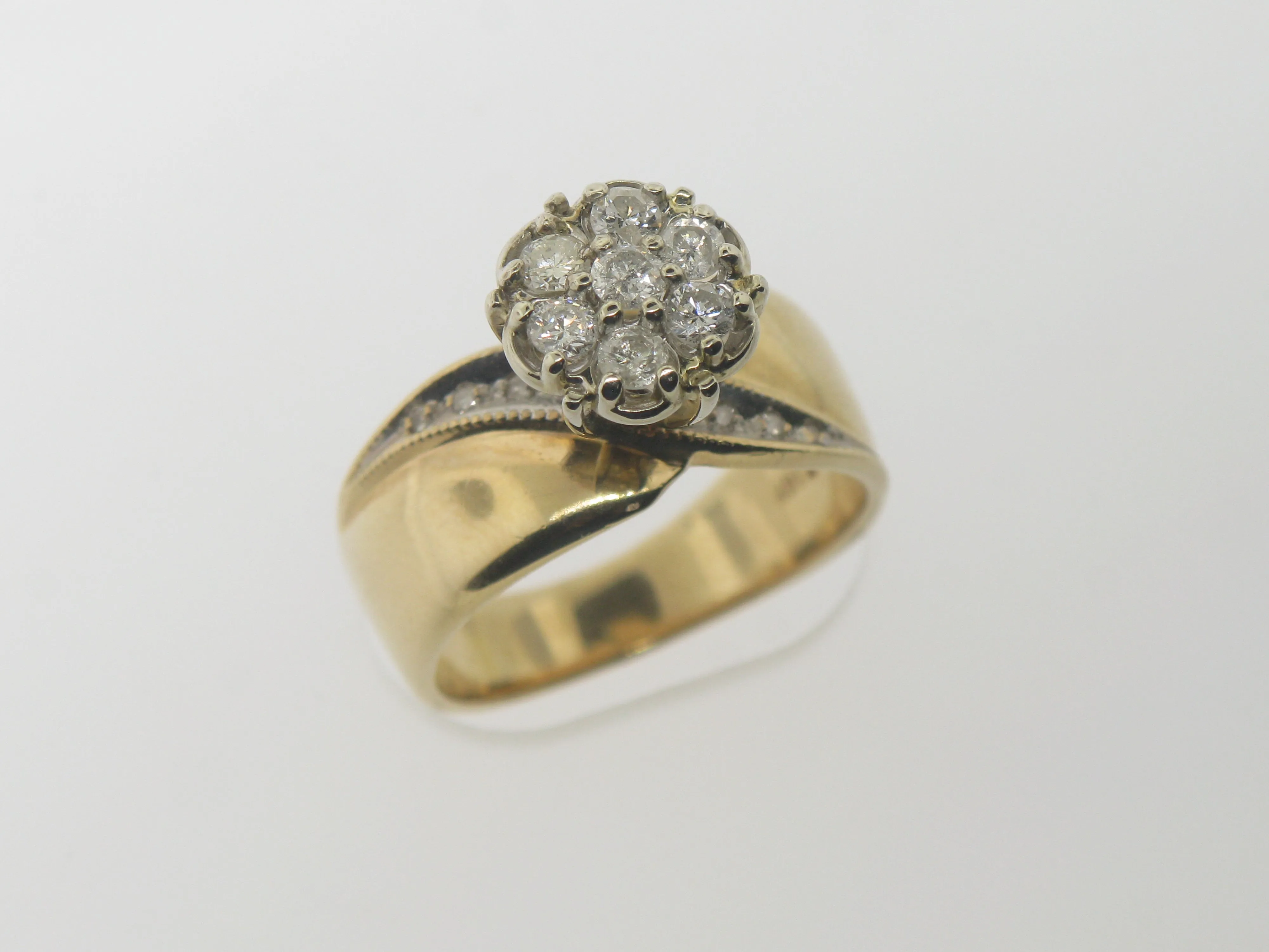 14K Yellow and White Gold Tu Tone Diamond Cluster Ring