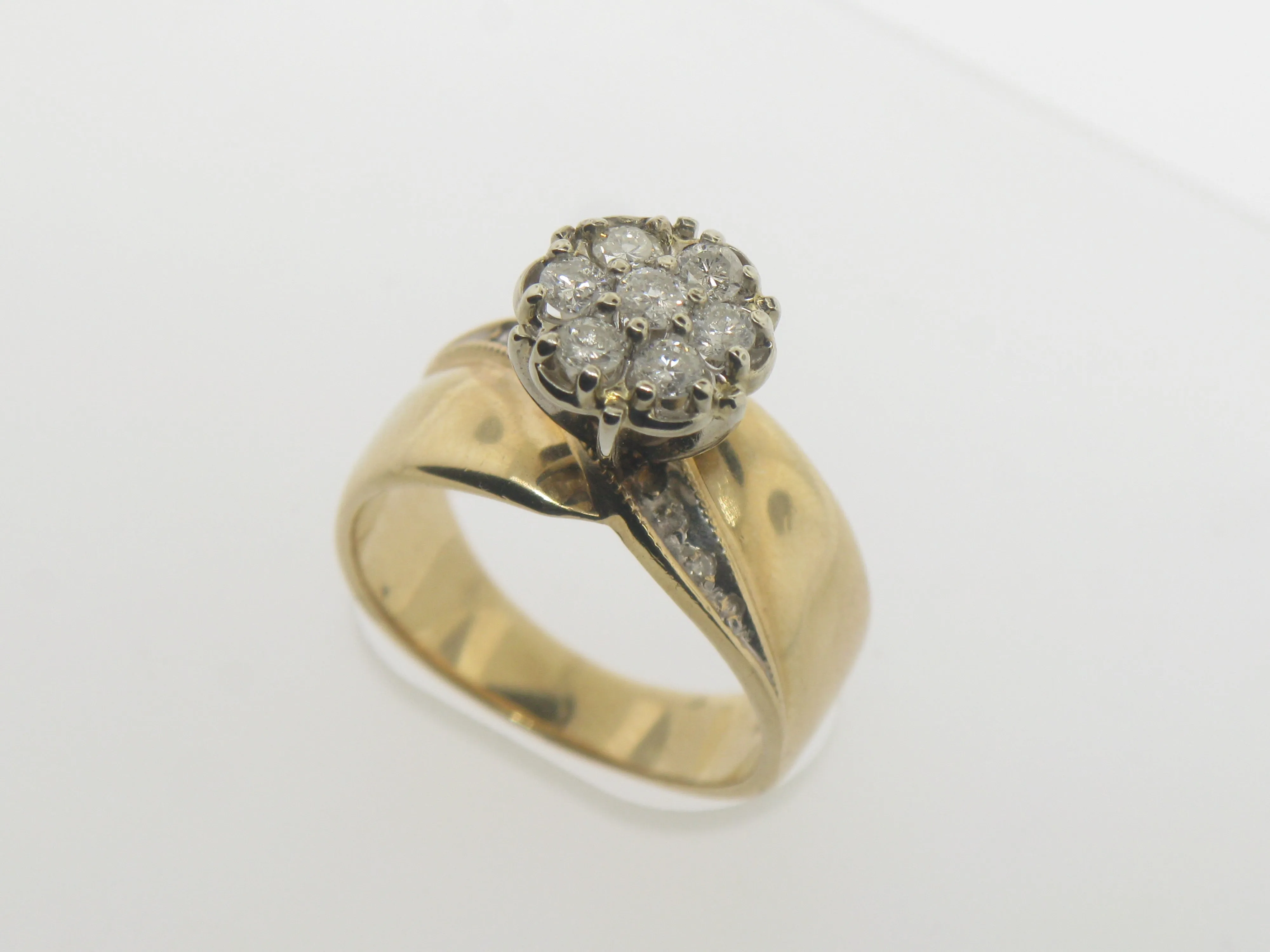 14K Yellow and White Gold Tu Tone Diamond Cluster Ring