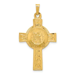 14k Yellow Gold Cross Saint Christopher Medal