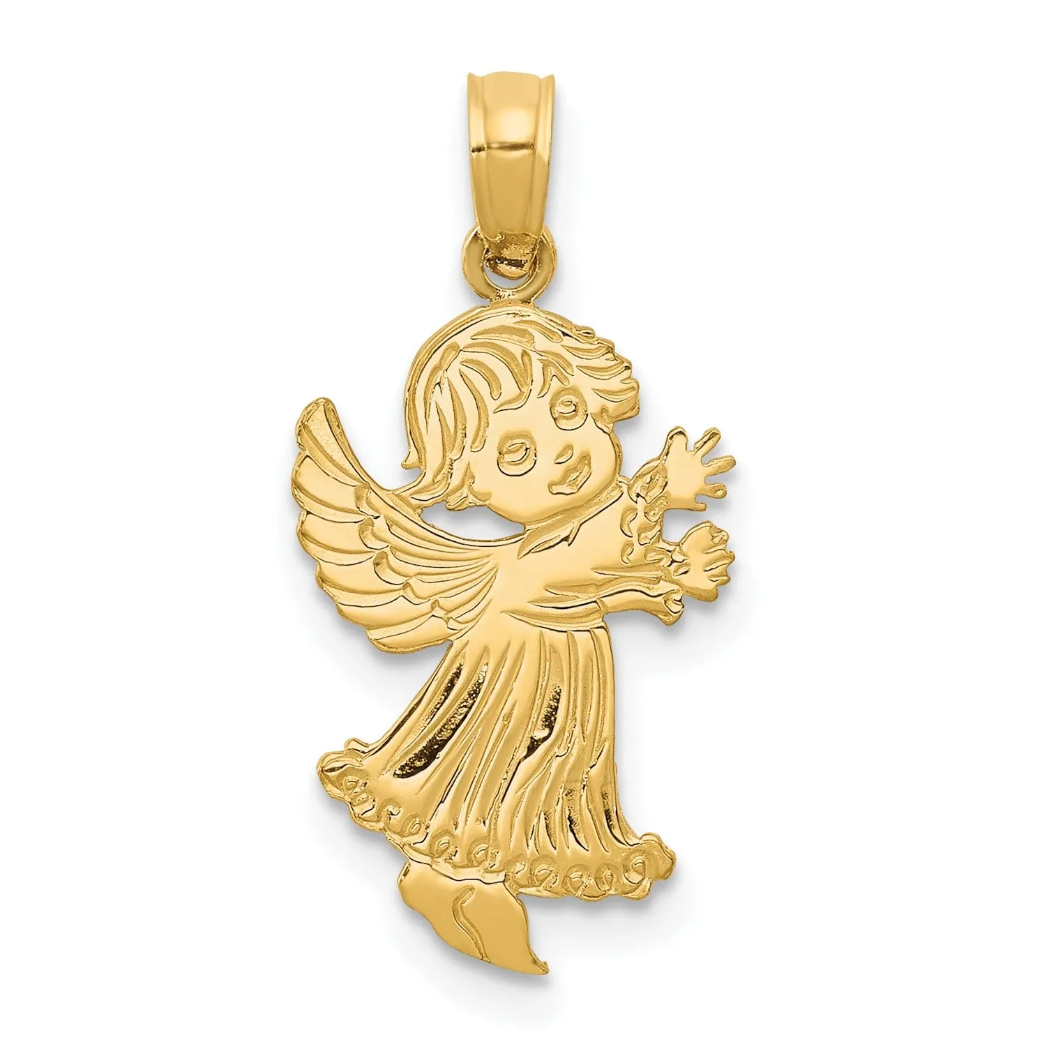 14k Yellow Gold Polished Finish Concave Little Girl Angel Pendant