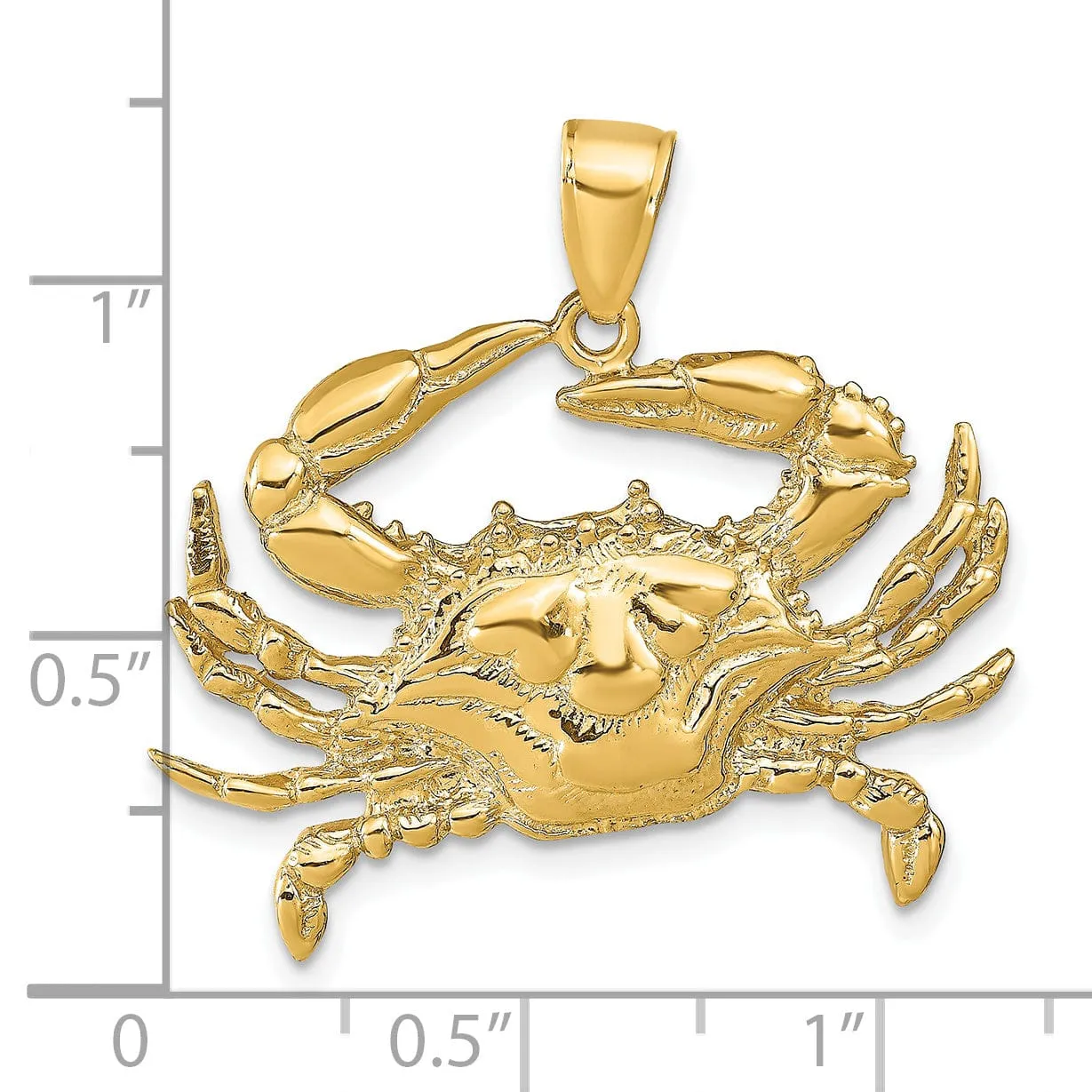 14K Yellow Gold Solid Textured Polished Finish Blue Claw Crab Charm Pendant