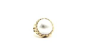 14kt Yellow Gold  1/3 ctw Dimonds Pearl Cutout Ring