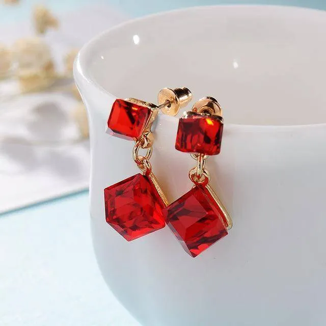 15 colors, Crystal cube dangle earrings