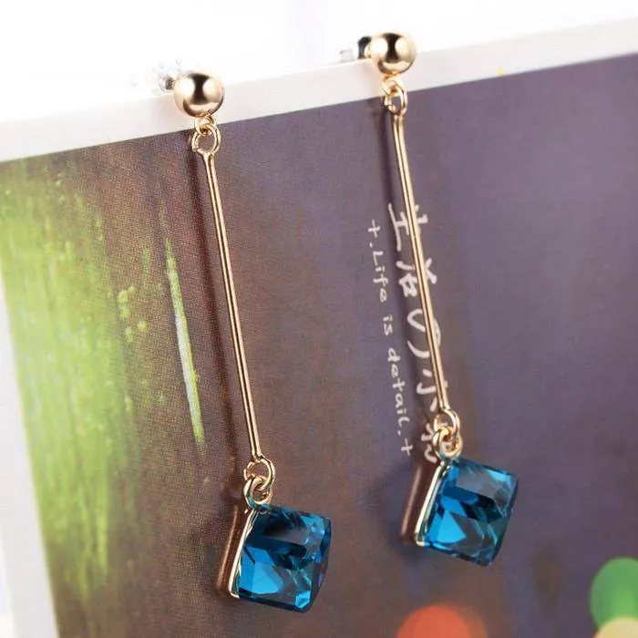 15 colors, Crystal cube dangle earrings