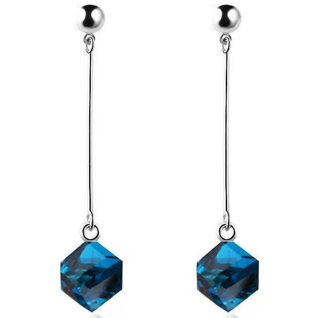 15 colors, Crystal cube dangle earrings