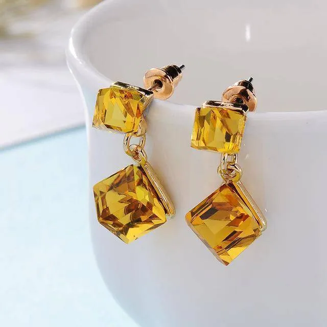 15 colors, Crystal cube dangle earrings