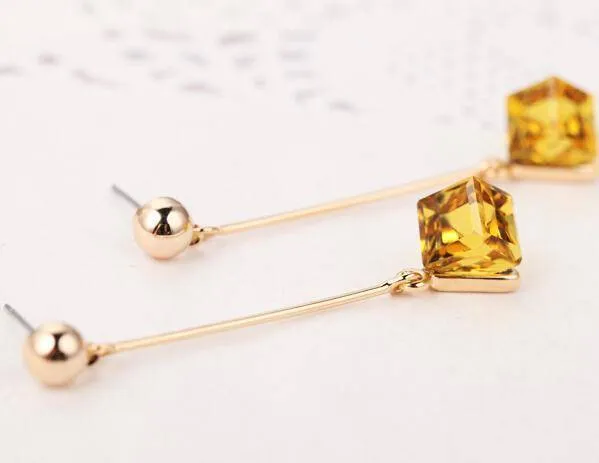 15 colors, Crystal cube dangle earrings