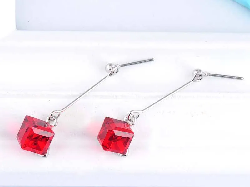 15 colors, Crystal cube dangle earrings