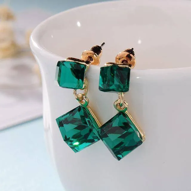 15 colors, Crystal cube dangle earrings