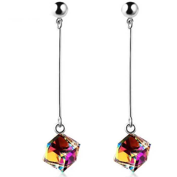 15 colors, Crystal cube dangle earrings