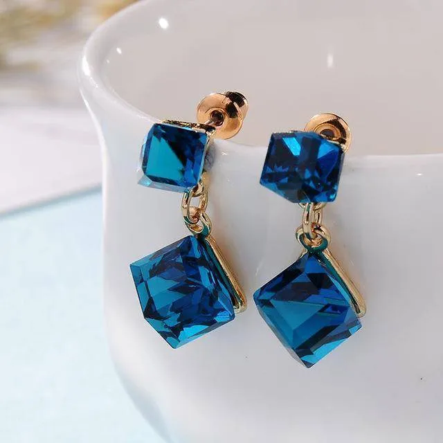 15 colors, Crystal cube dangle earrings