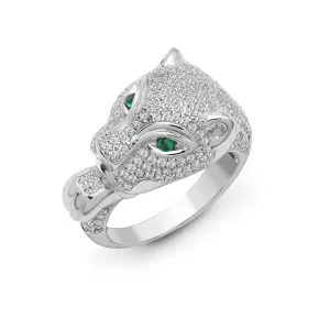 18ct White Diamond-1.21ct Em-0.06ct Panther Ring