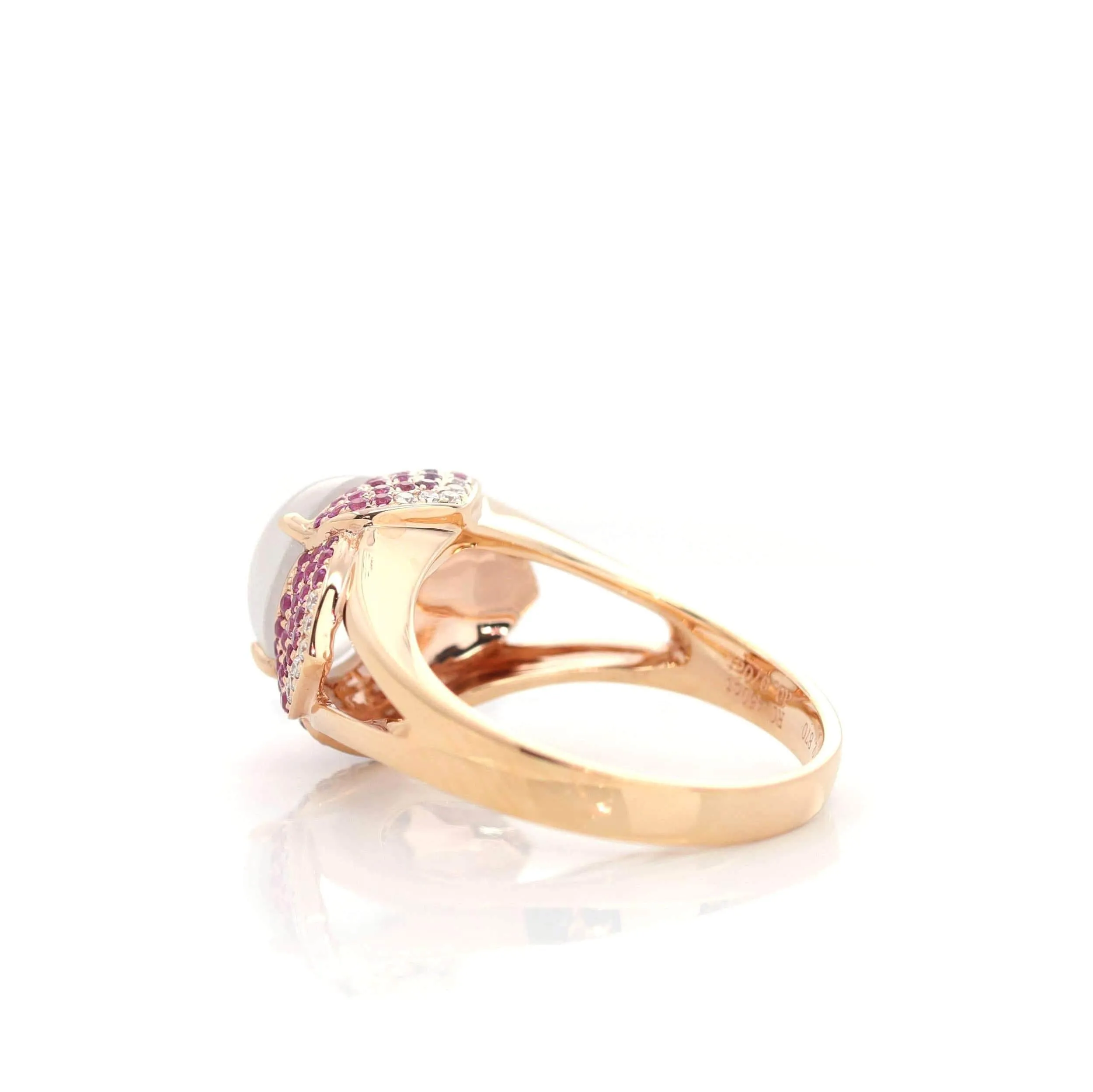 18k Rose Gold Natural Ice Jadeite Engagement Ring With Diamonds and Ruby