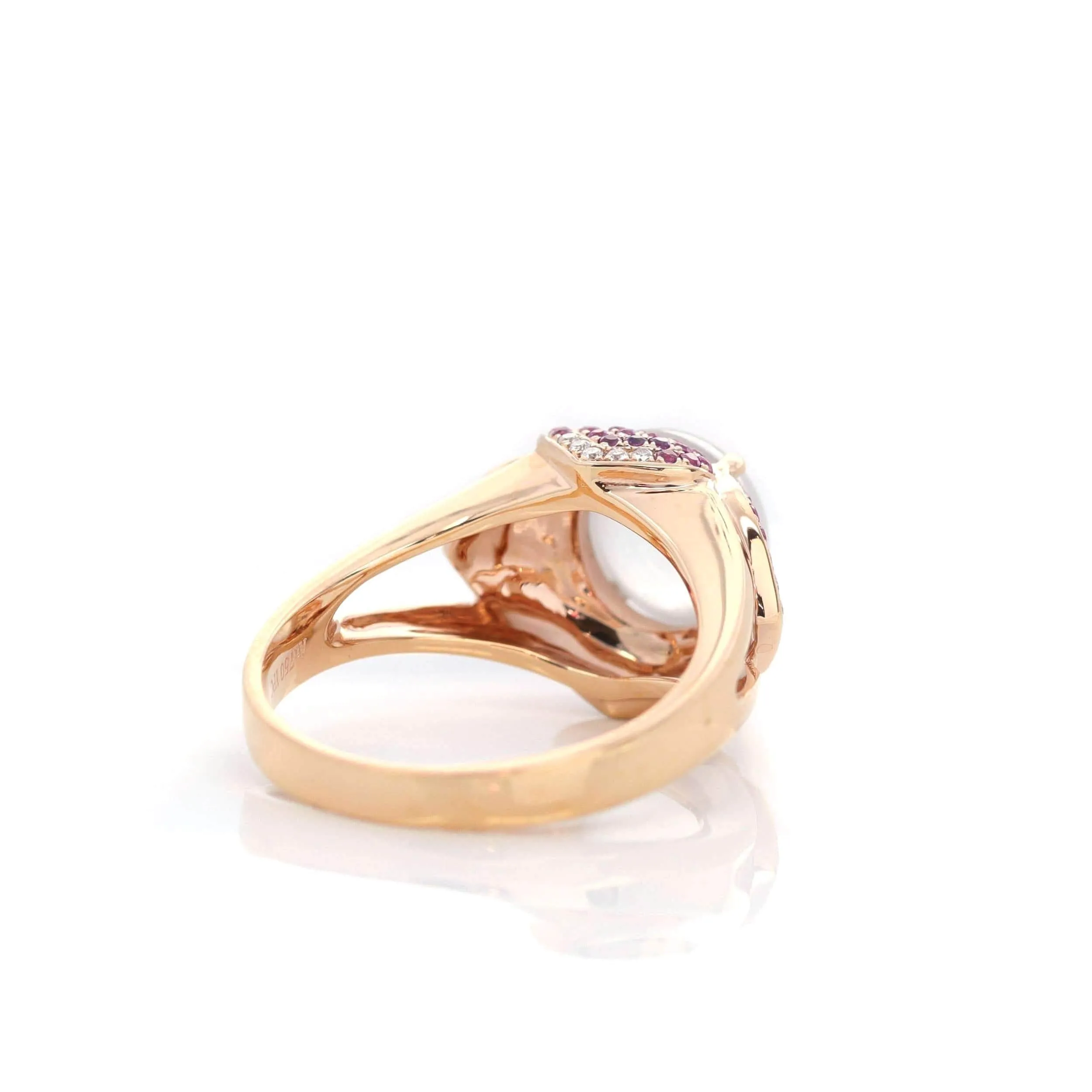 18k Rose Gold Natural Ice Jadeite Engagement Ring With Diamonds and Ruby