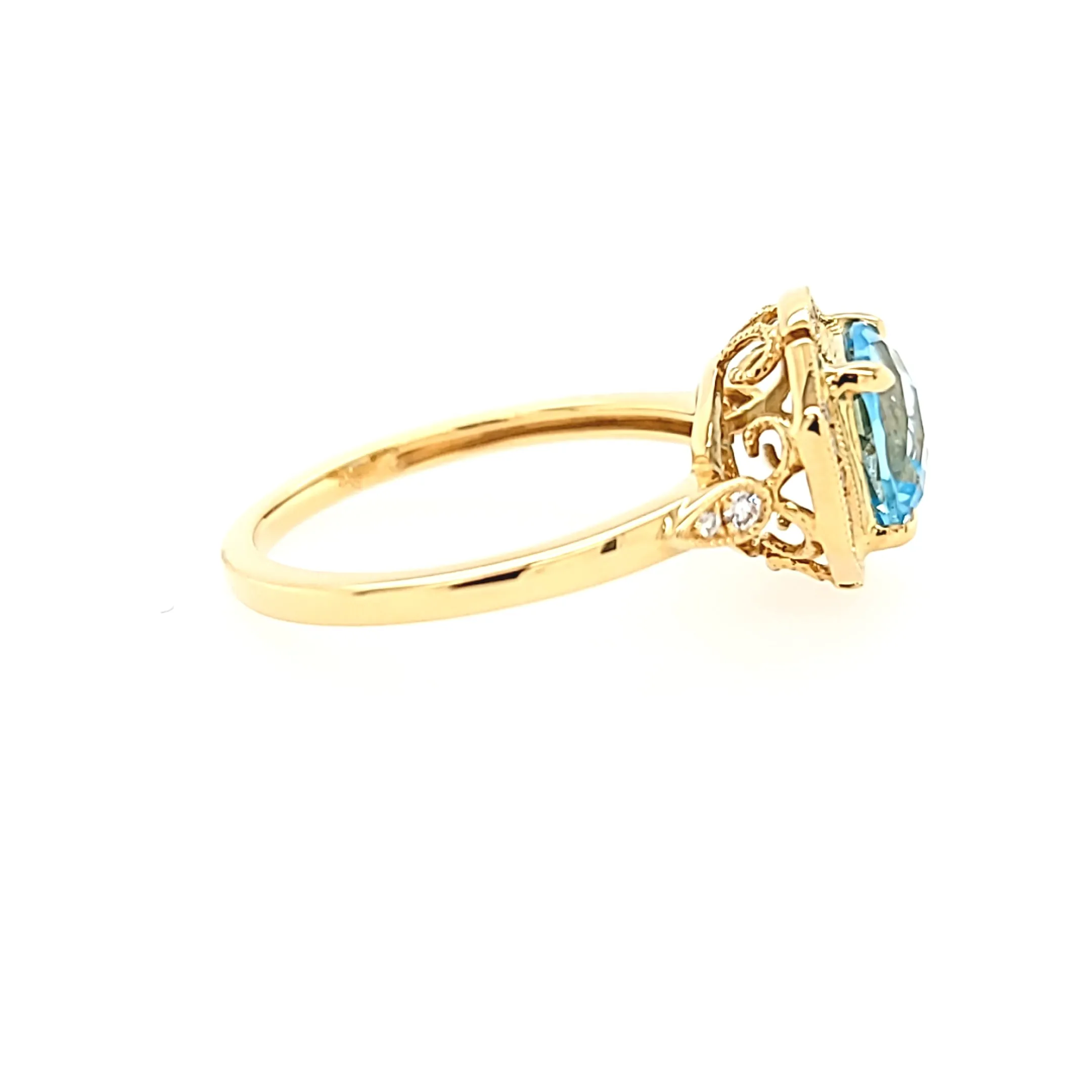 18k Yellow Gold Blue Topaz & Diamond Ring (I6578)