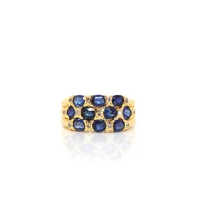 18k Yellow Gold Natural Blue Sapphire Ring with Diamonds