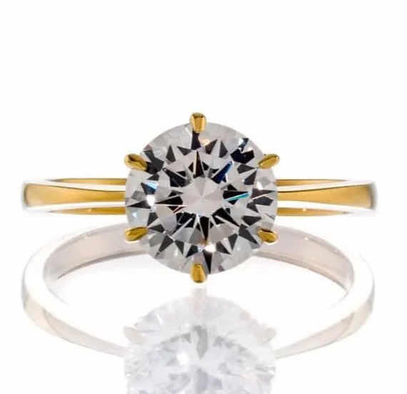 2 Carat Round Cut Cubic Zirconia Solitaire Engagement Ring - Yellow Gold Plated Sterling Silver