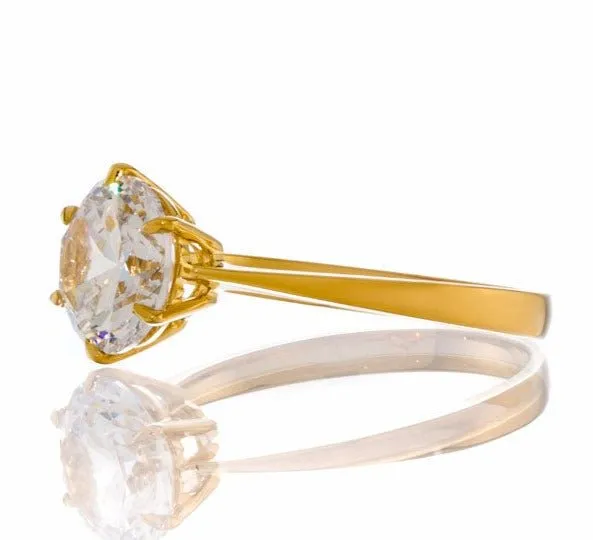 2 Carat Round Cut Cubic Zirconia Solitaire Engagement Ring - Yellow Gold Plated Sterling Silver