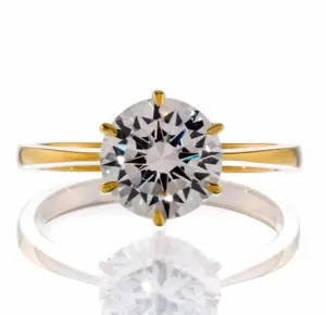 2 Carat Round Cut Cubic Zirconia Solitaire Engagement Ring - Yellow Gold Plated Sterling Silver