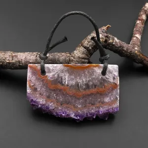 2 Hole Pendant Natural Bright Orange Purple Amethyst Stalactite Crystal Druzy Pendant Drilled Flat Slice Long Rectangle