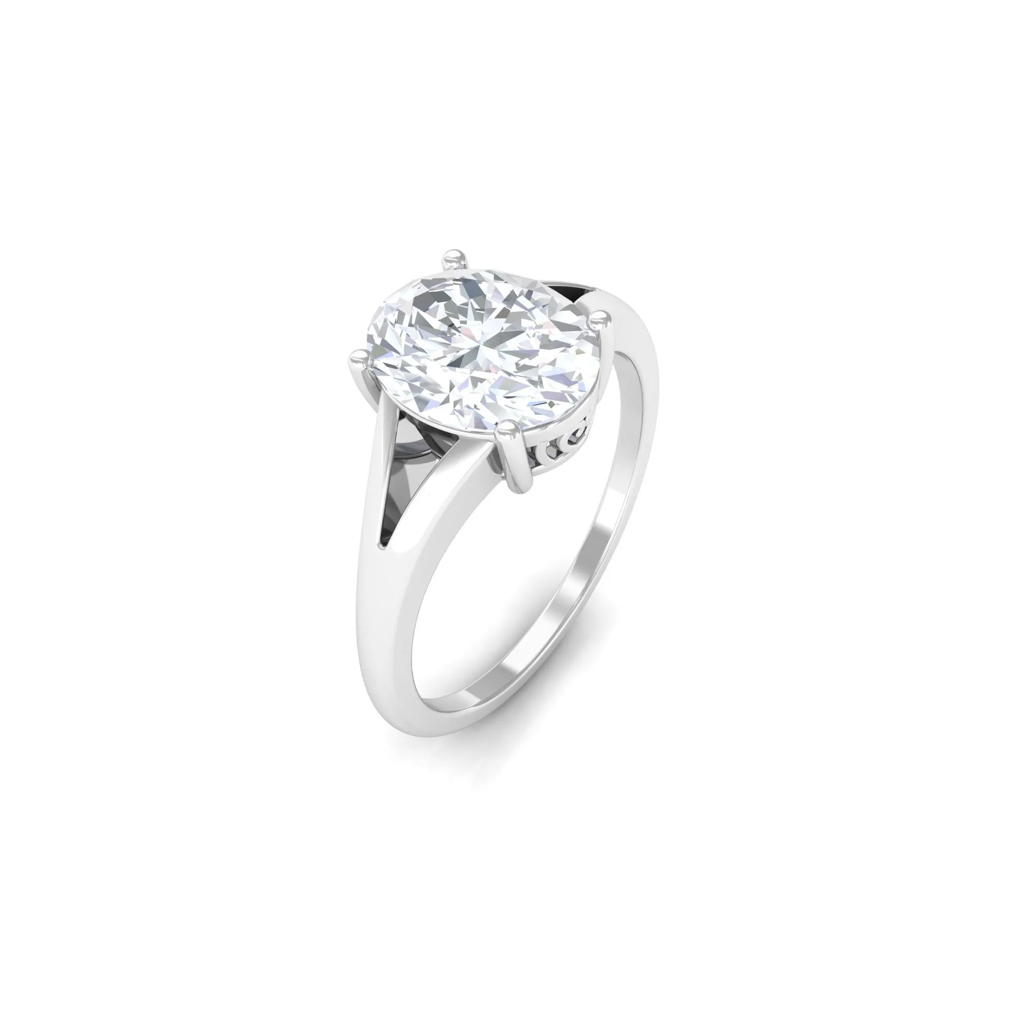 2.25 CT Solitaire Moissanite Split Shank Oval Engagement Ring