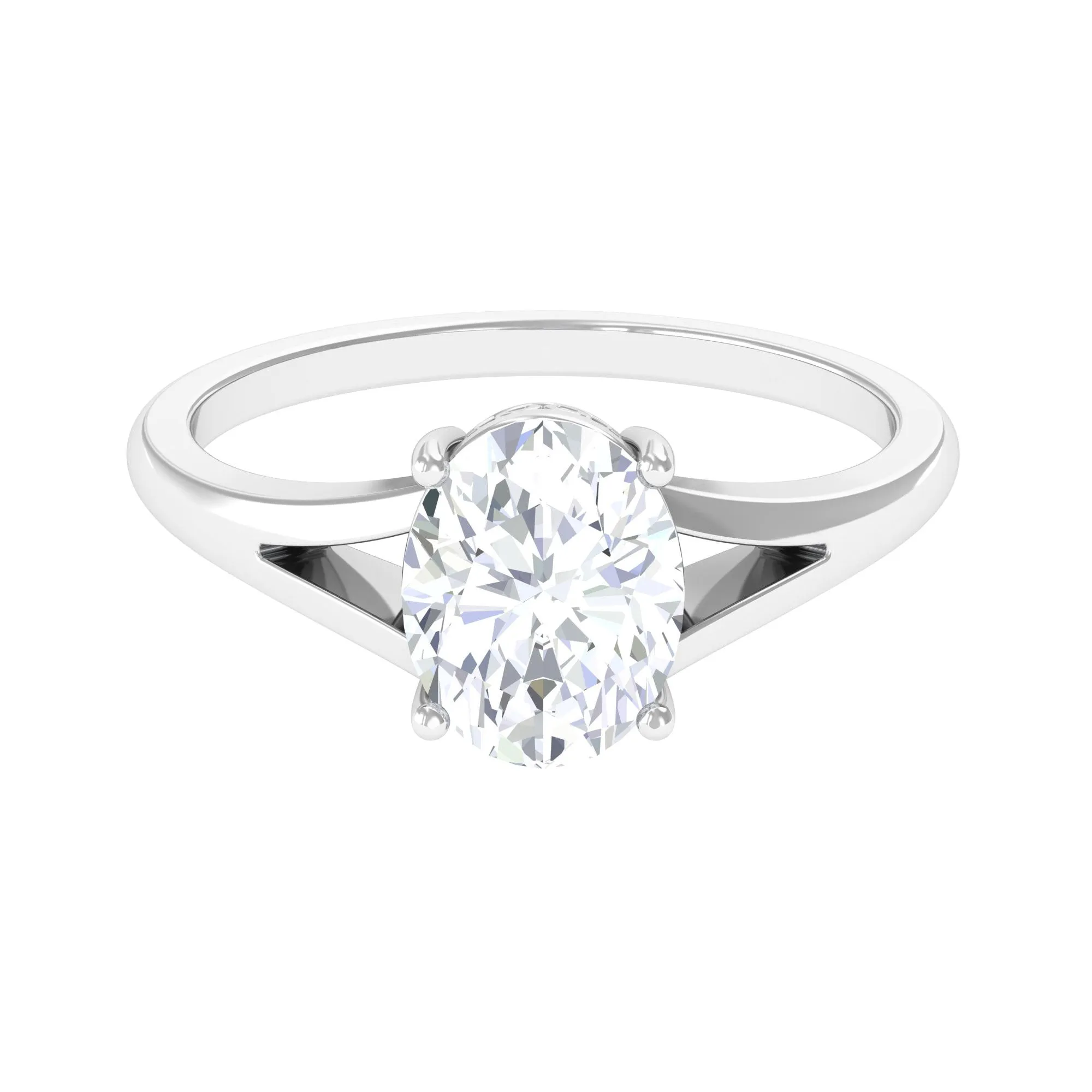 2.25 CT Solitaire Moissanite Split Shank Oval Engagement Ring