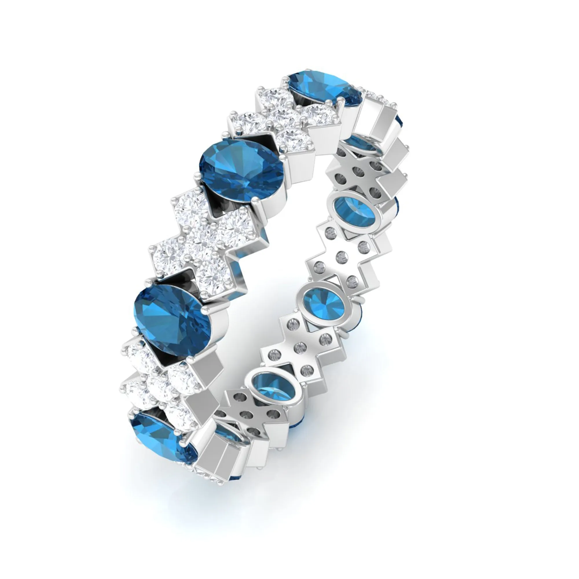 3.25 CT Designer London Blue Topaz and Diamond Eternity Ring