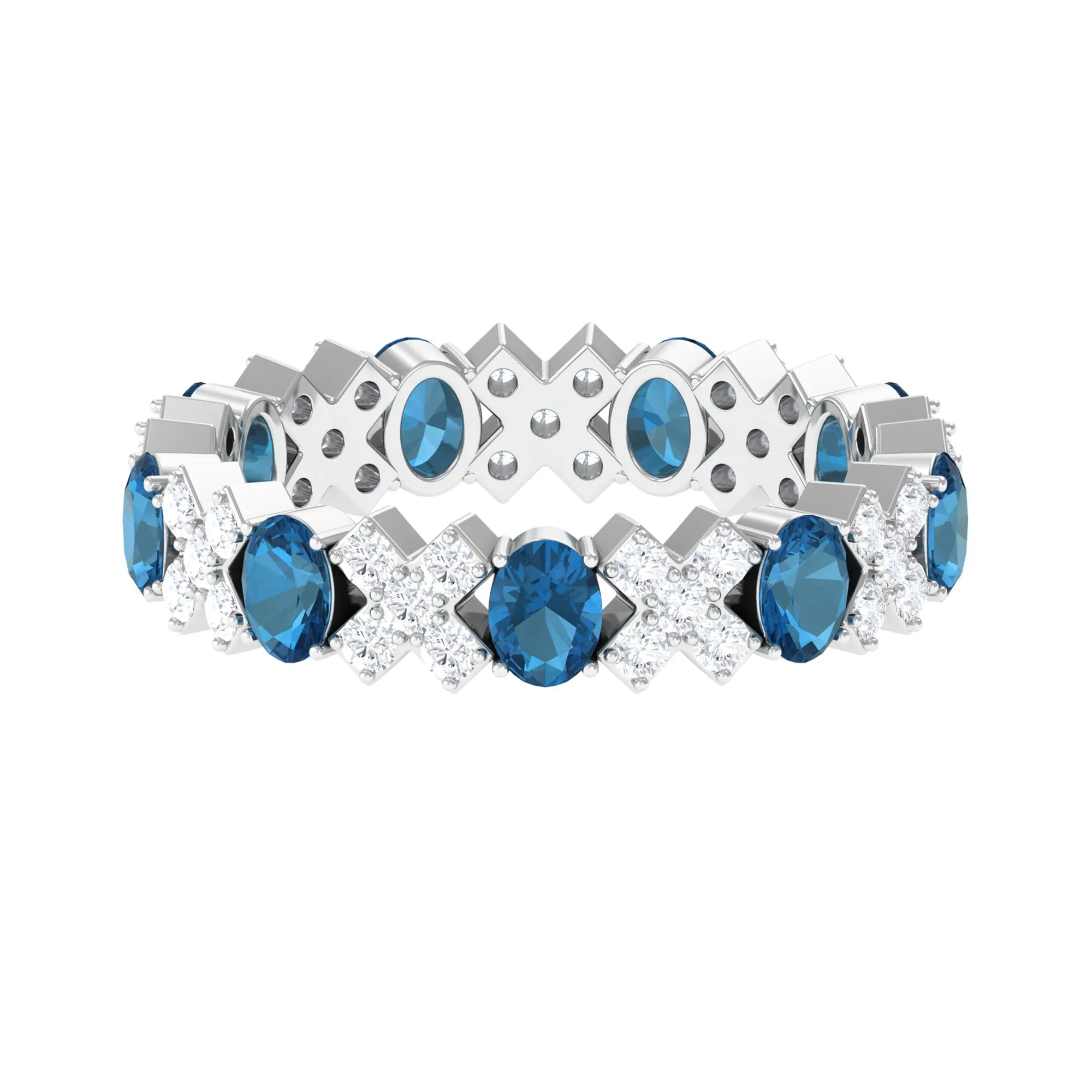 3.25 CT Designer London Blue Topaz and Diamond Eternity Ring