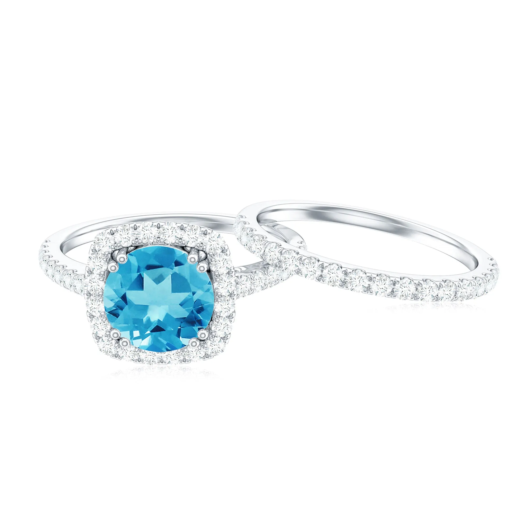 3.25 CT Swiss Blue Topaz and Moissanite Ring Set in Gold