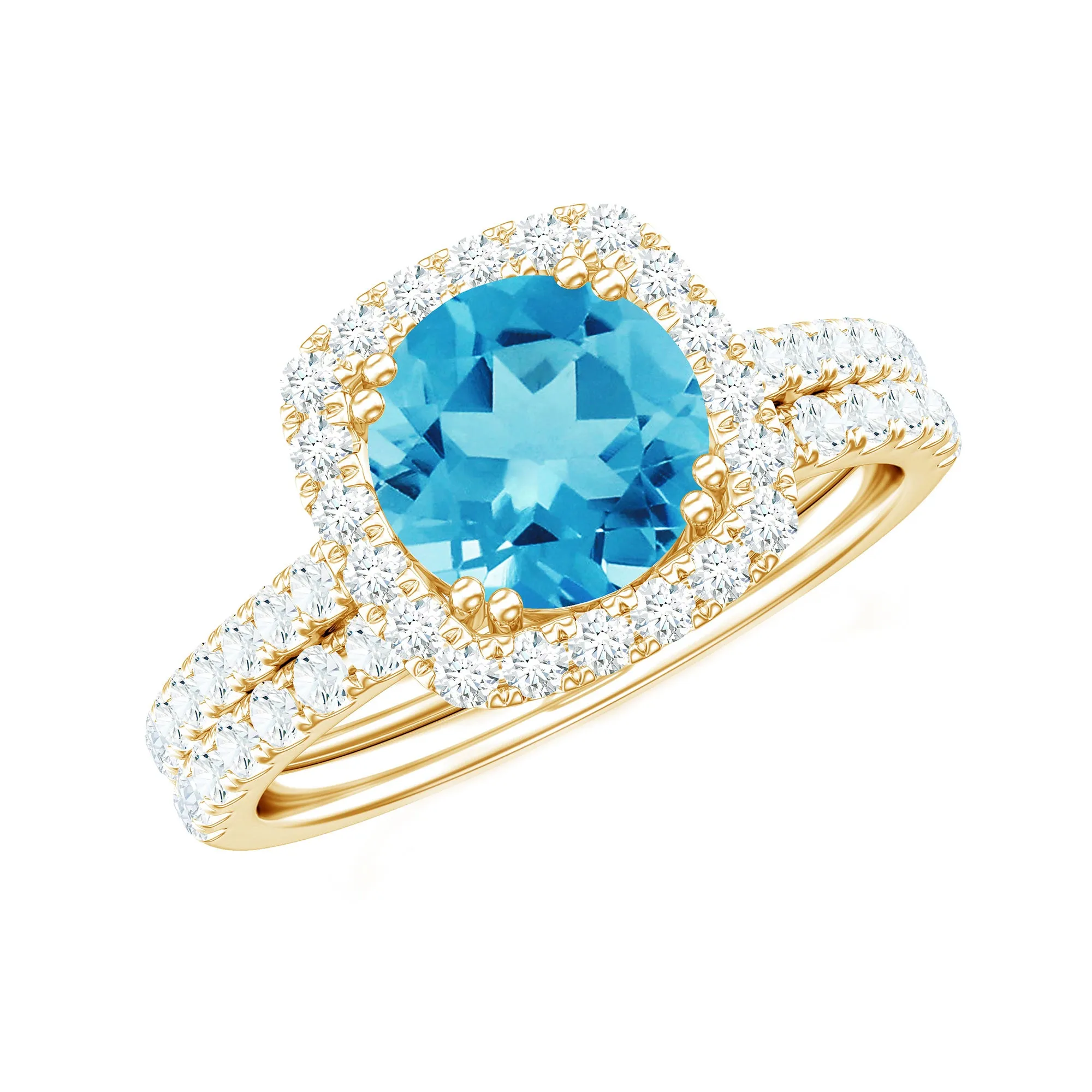 3.25 CT Swiss Blue Topaz and Moissanite Ring Set in Gold