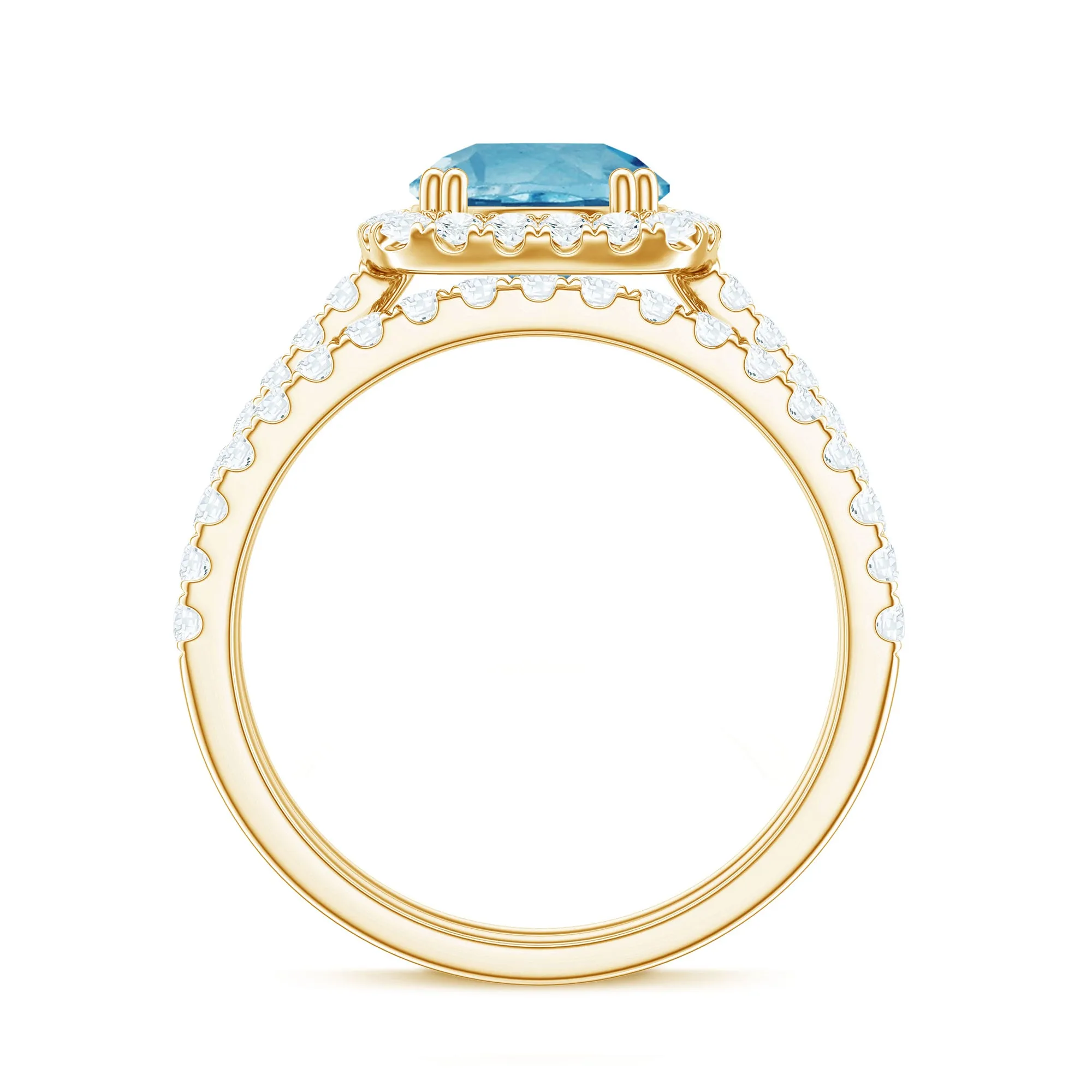 3.25 CT Swiss Blue Topaz and Moissanite Ring Set in Gold