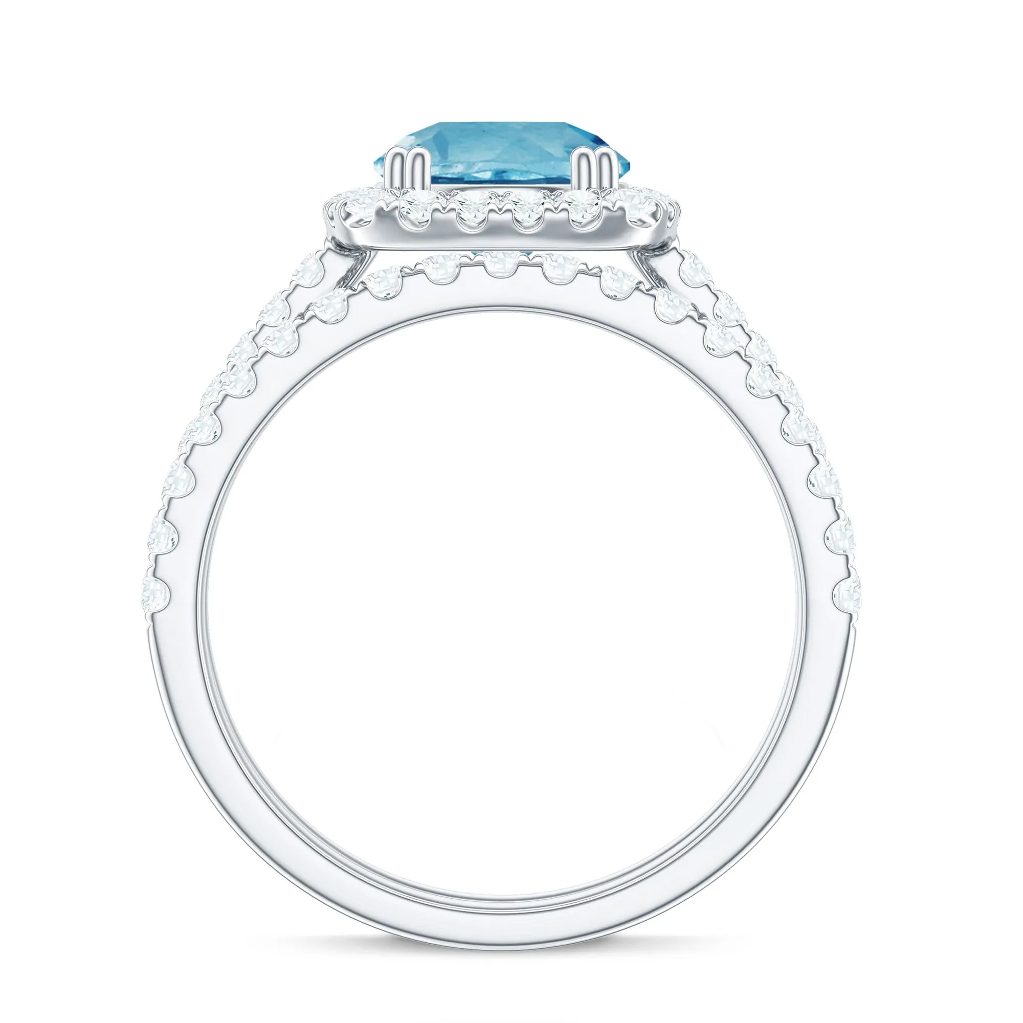 3.25 CT Swiss Blue Topaz and Moissanite Ring Set in Gold