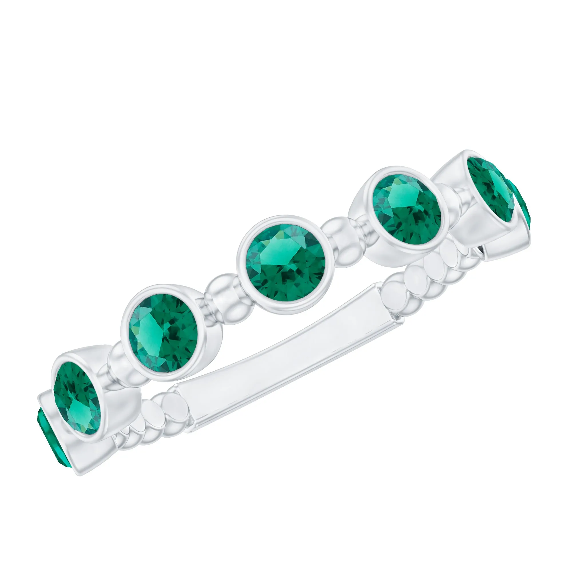 3/4 CT Created Emerald Stackable Ring with Beaded Details