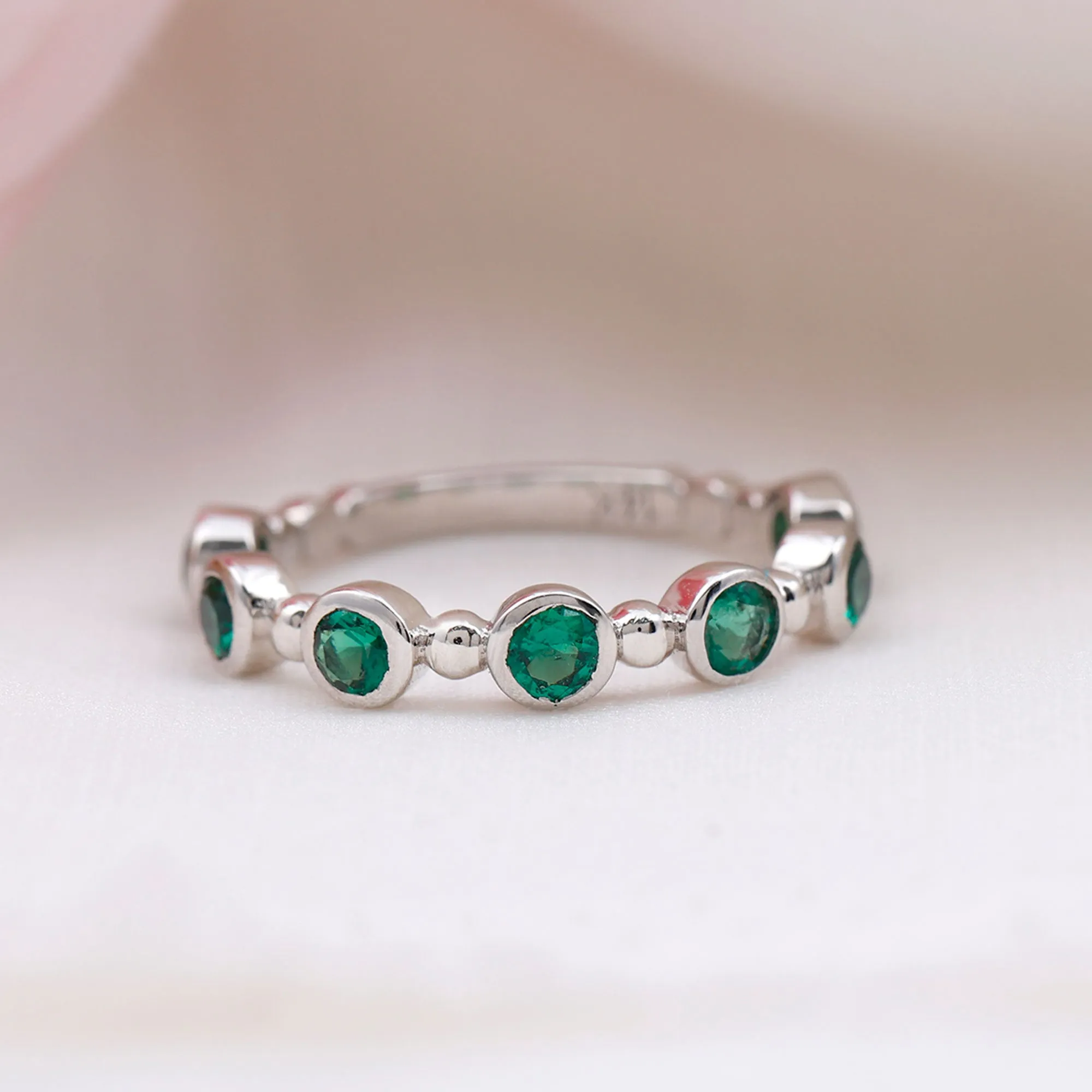 3/4 CT Created Emerald Stackable Ring with Beaded Details