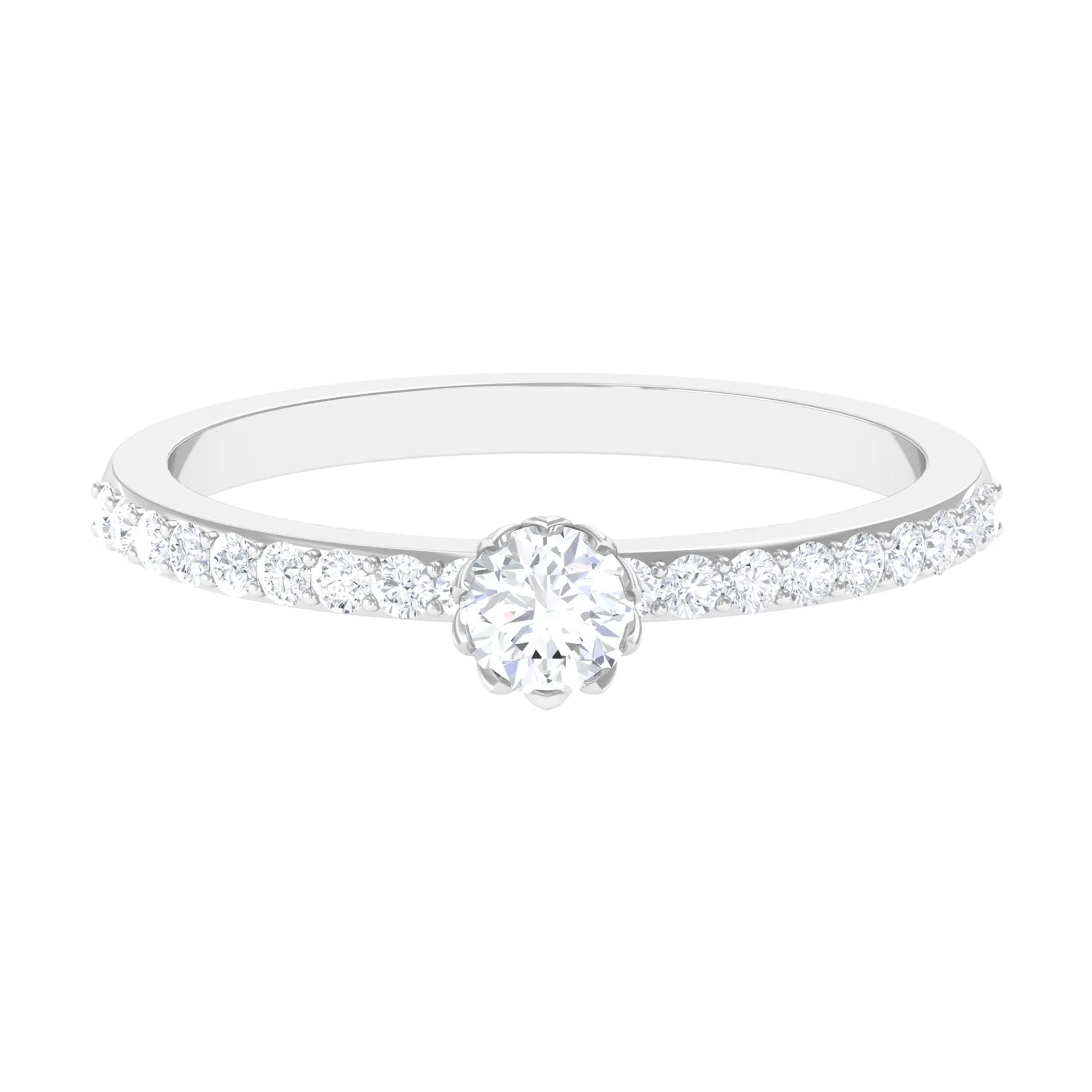 3/4 CT Lotus Basket Set Solitaire Cubic Zirconia Engagement Ring