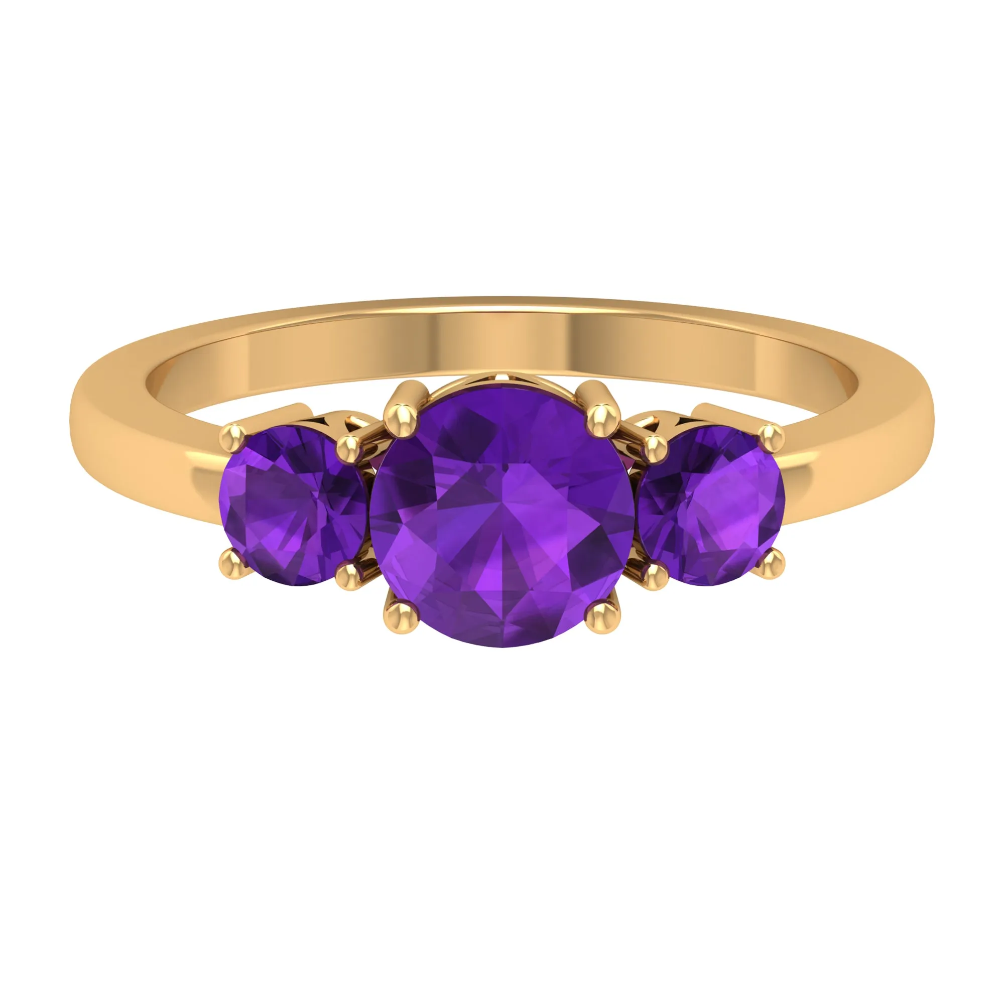 3/4 CT Round Cut Amethyst Three Stone Ring