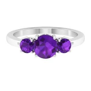 3/4 CT Round Cut Amethyst Three Stone Ring