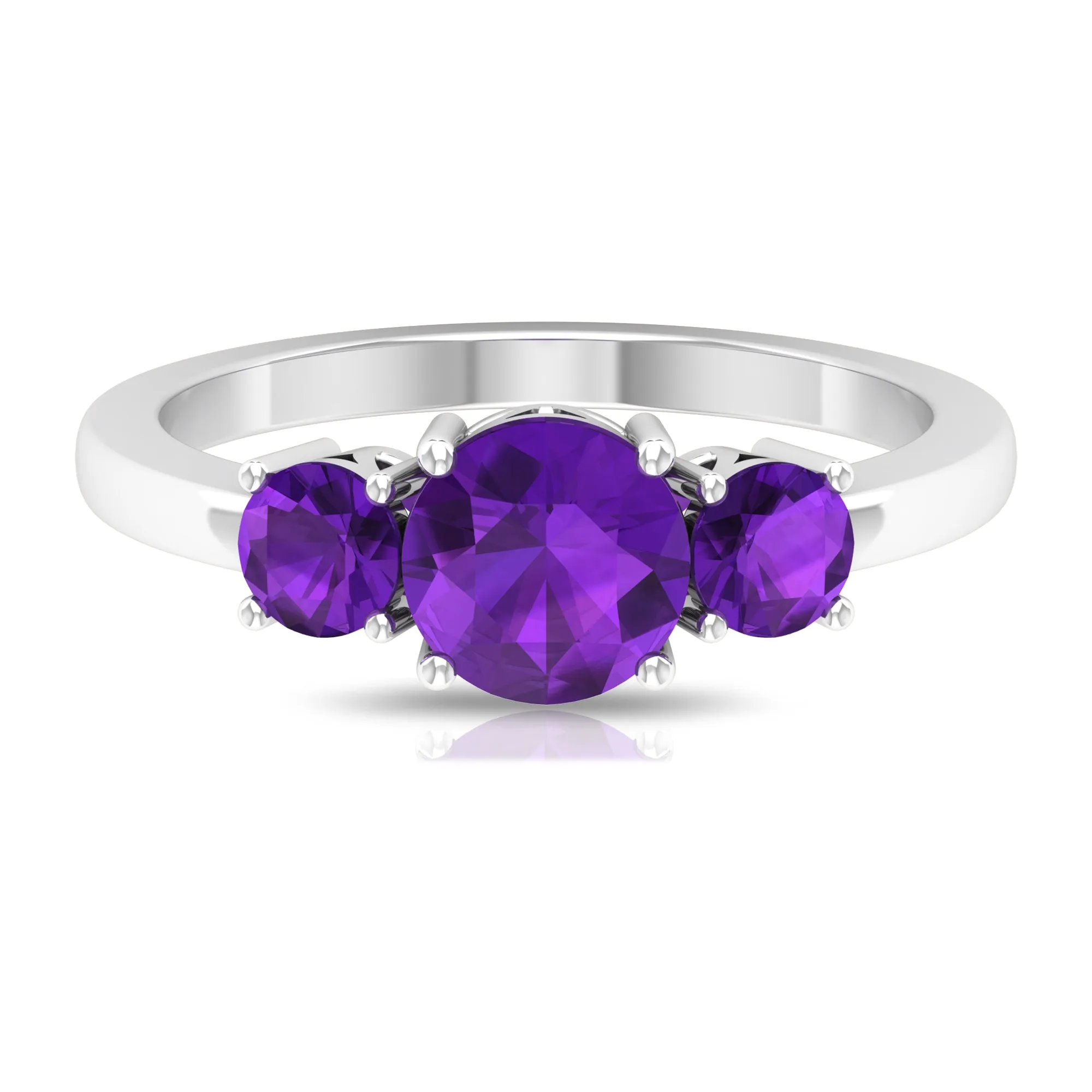 3/4 CT Round Cut Amethyst Three Stone Ring