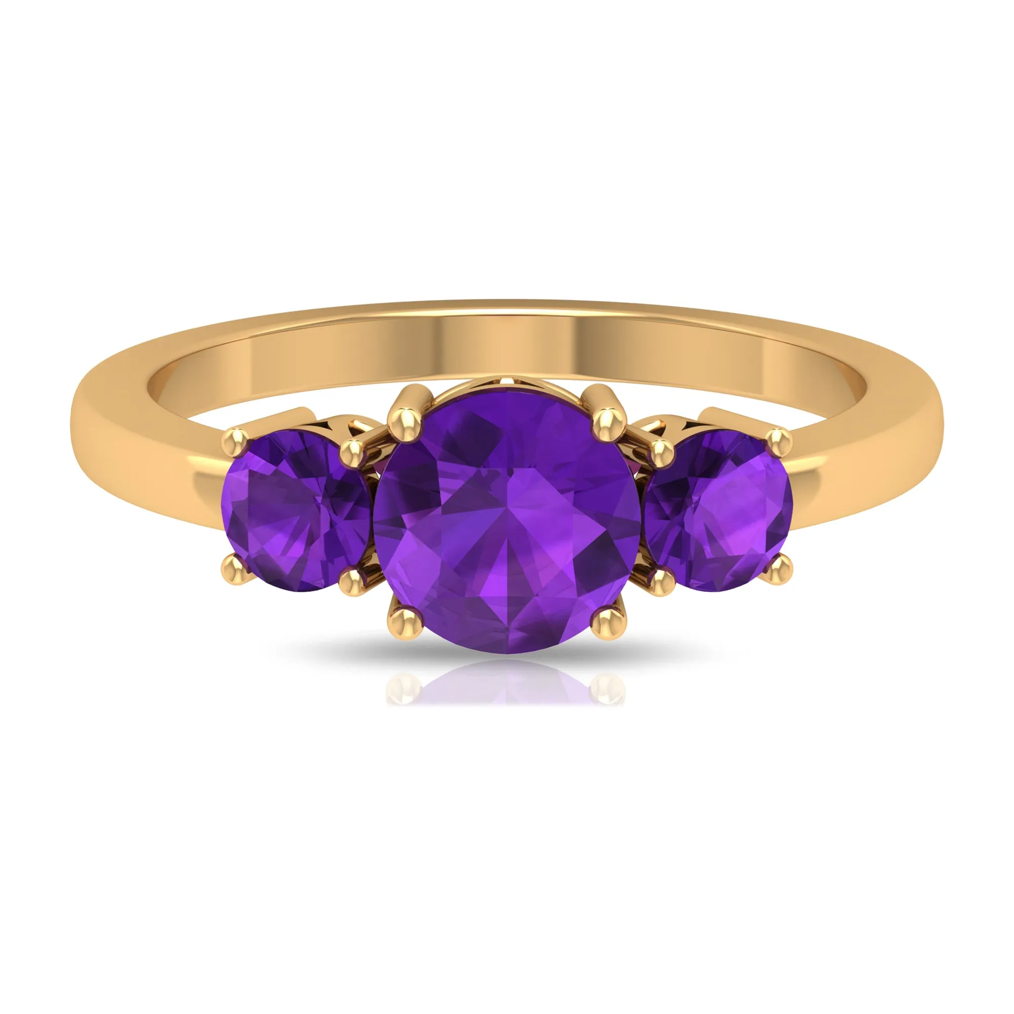 3/4 CT Round Cut Amethyst Three Stone Ring