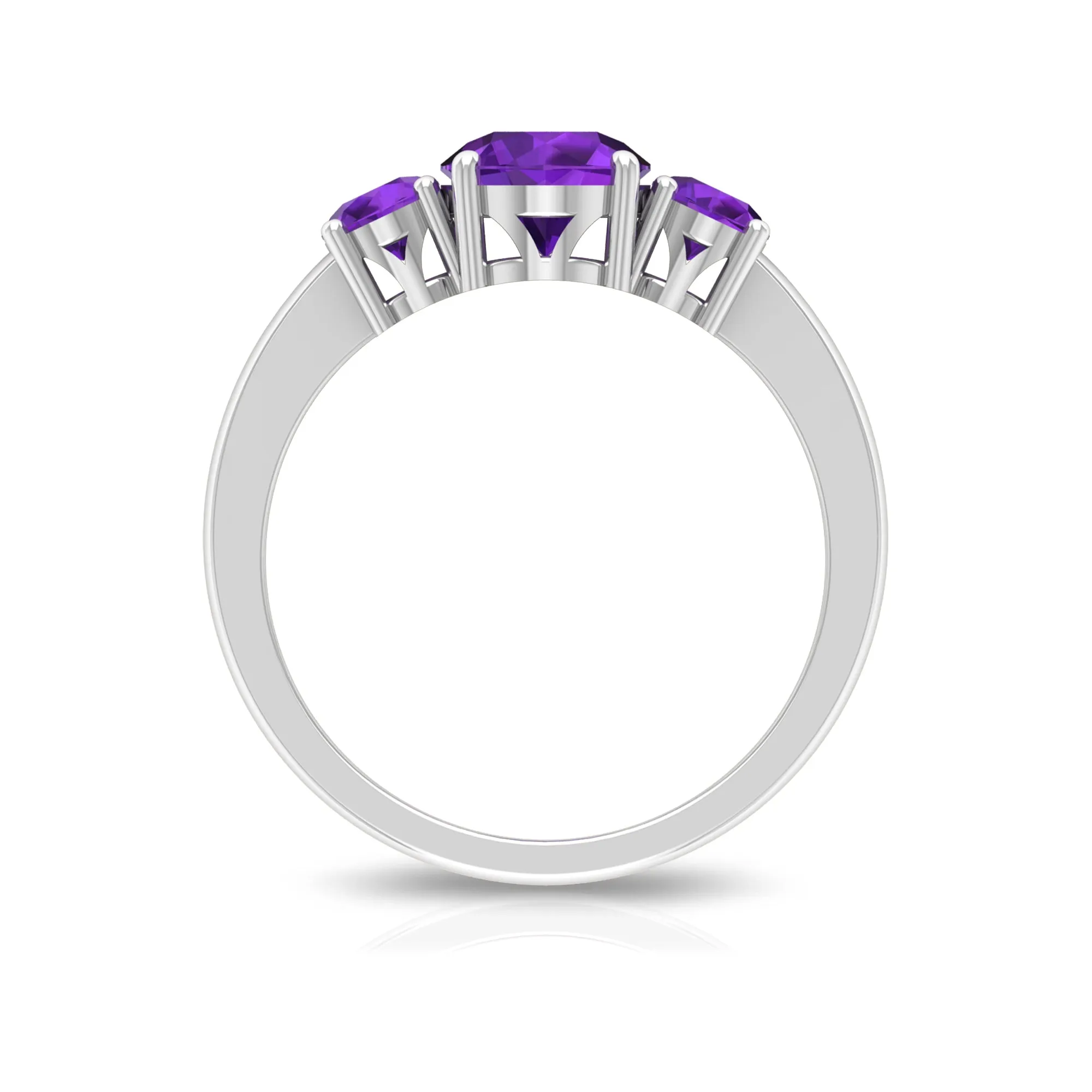 3/4 CT Round Cut Amethyst Three Stone Ring