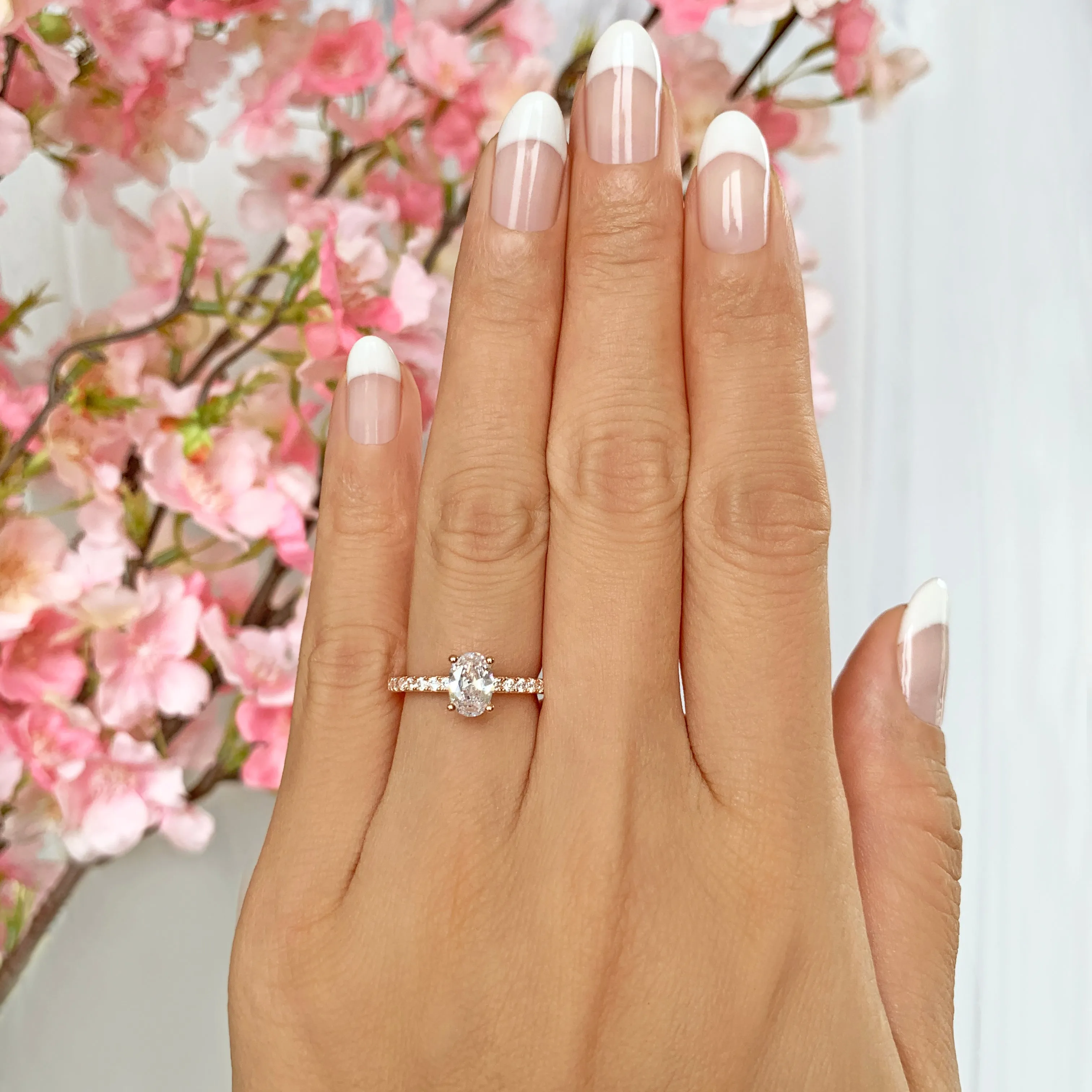 3/4 ctw Oval Accented Solitaire Ring - Rose GP