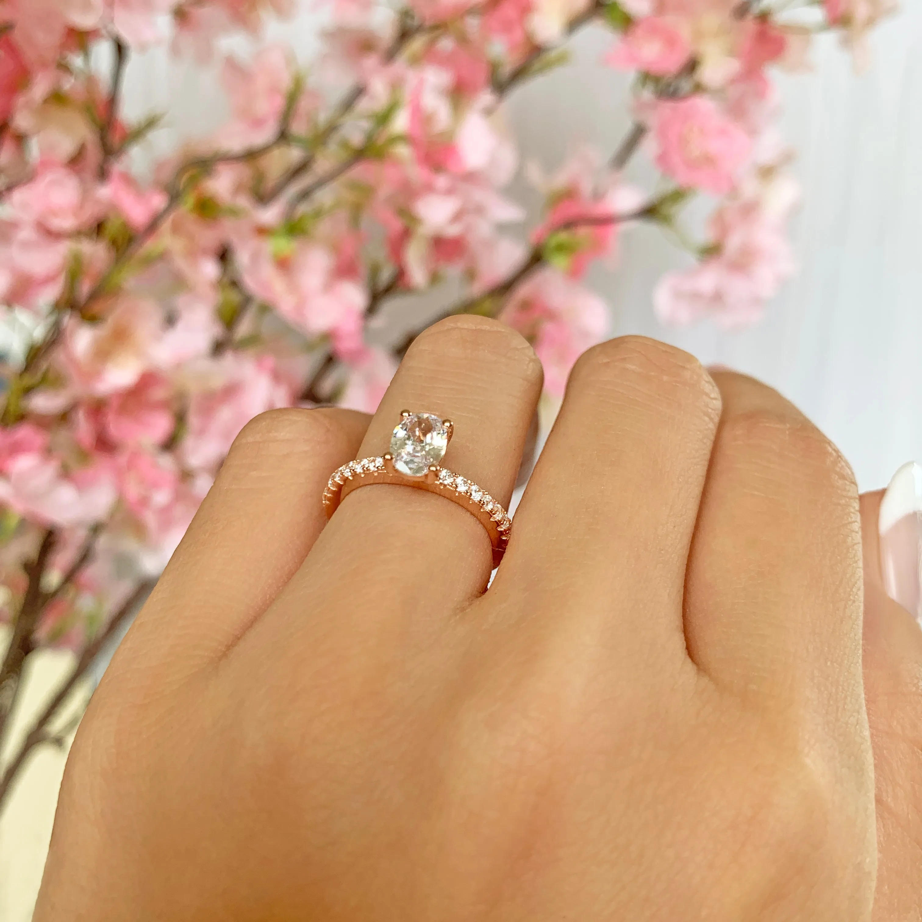 3/4 ctw Oval Accented Solitaire Ring - Rose GP