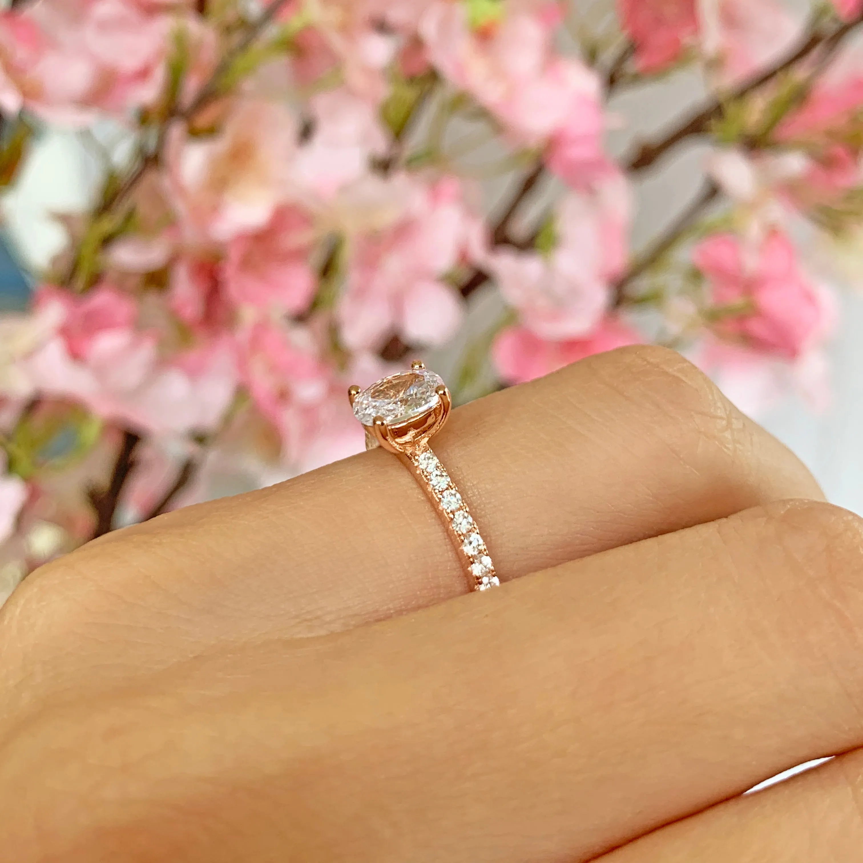 3/4 ctw Oval Accented Solitaire Ring - Rose GP