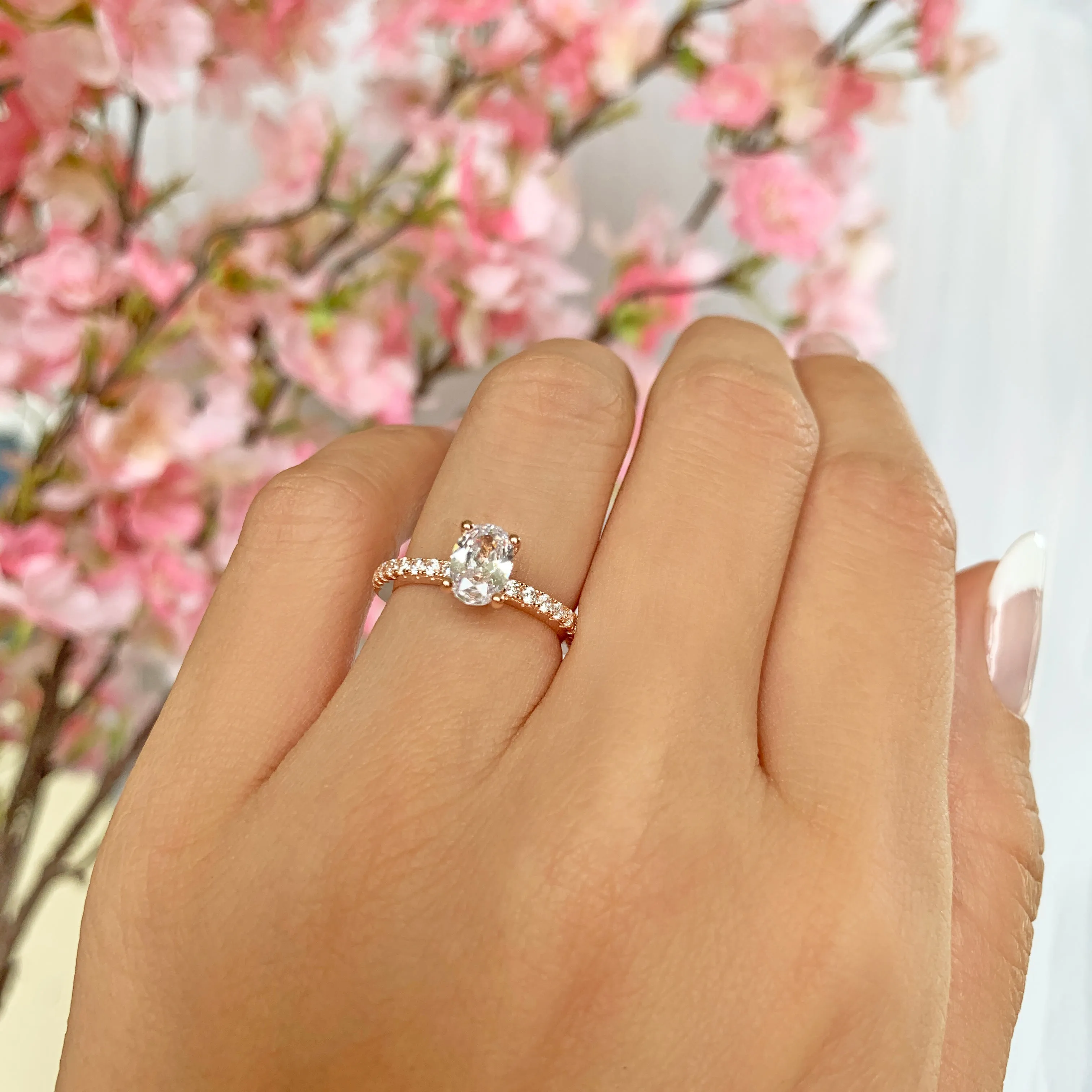 3/4 ctw Oval Accented Solitaire Ring - Rose GP